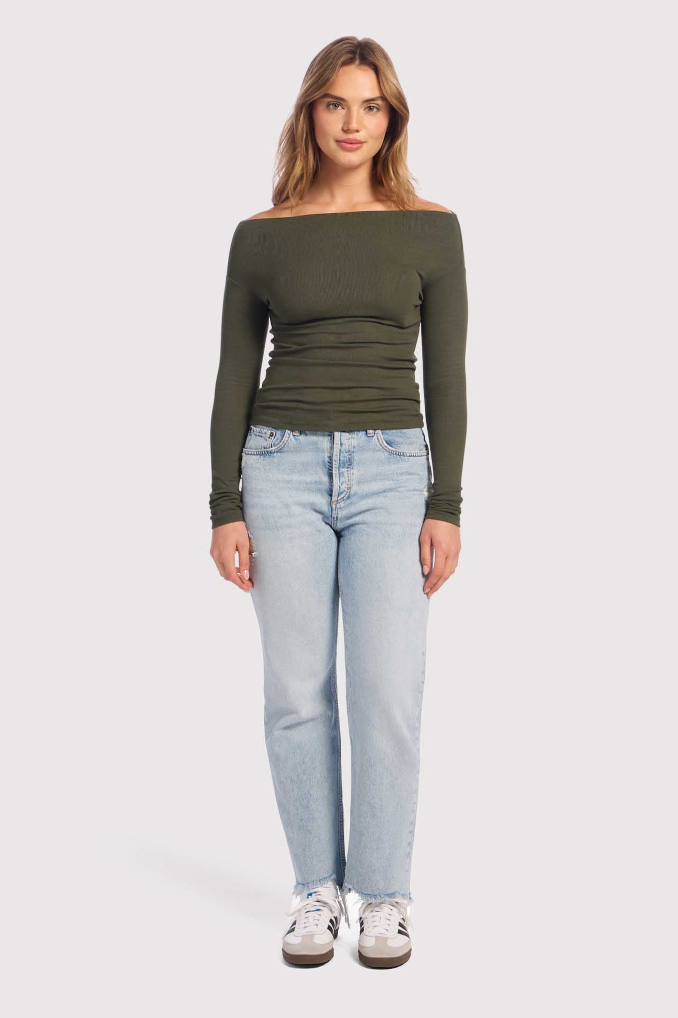 Slinky Rib Off-The-Shoulder Shirt