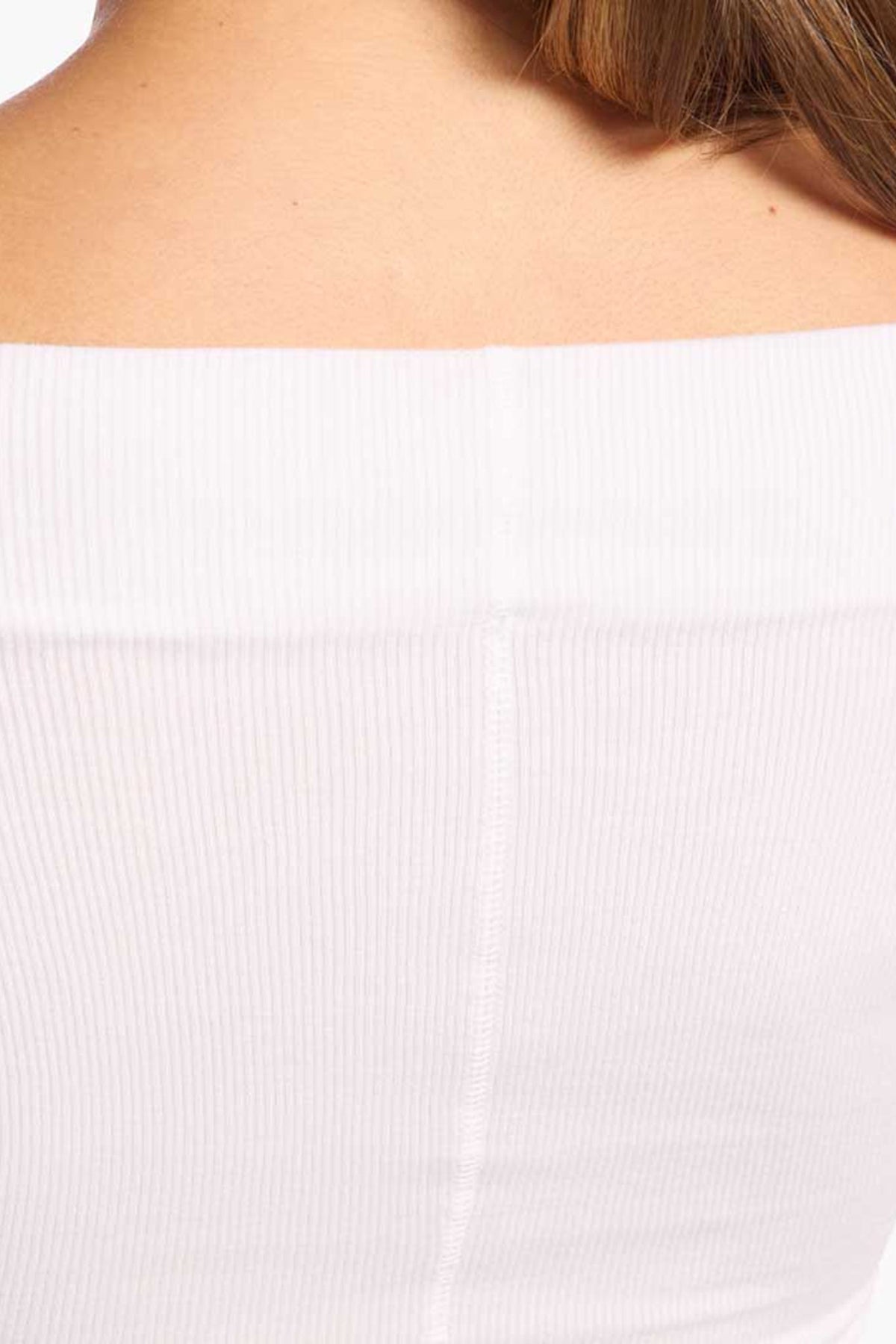 Color:White | Slinky Rib Off-The-Shoulder Shirt