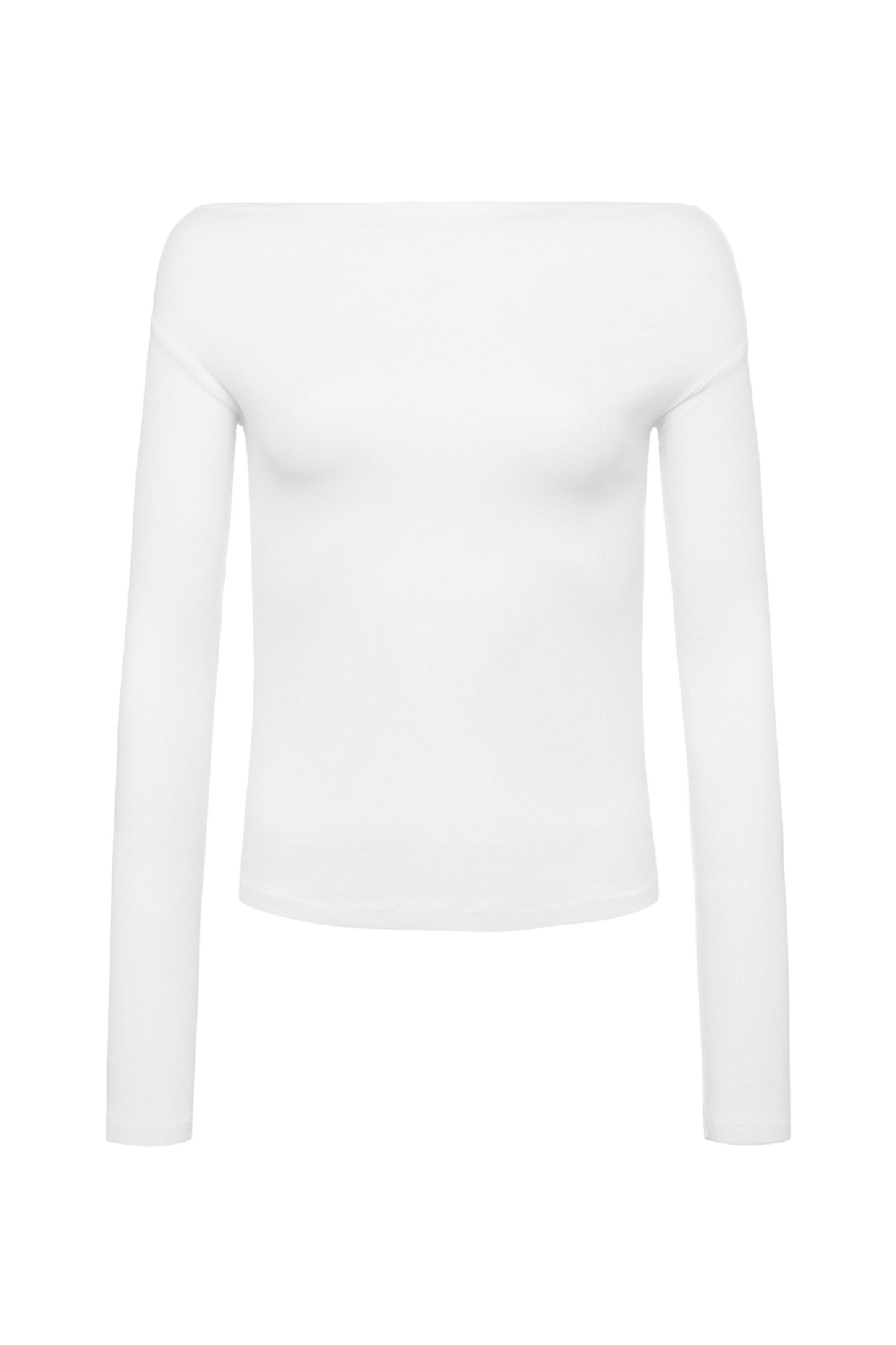 Color:White | Slinky Rib Off-The-Shoulder Shirt