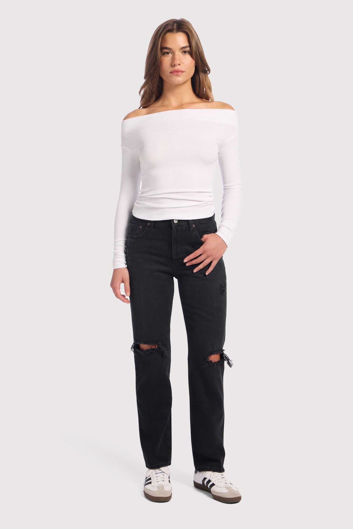 Slinky Rib Off-The-Shoulder Shirt