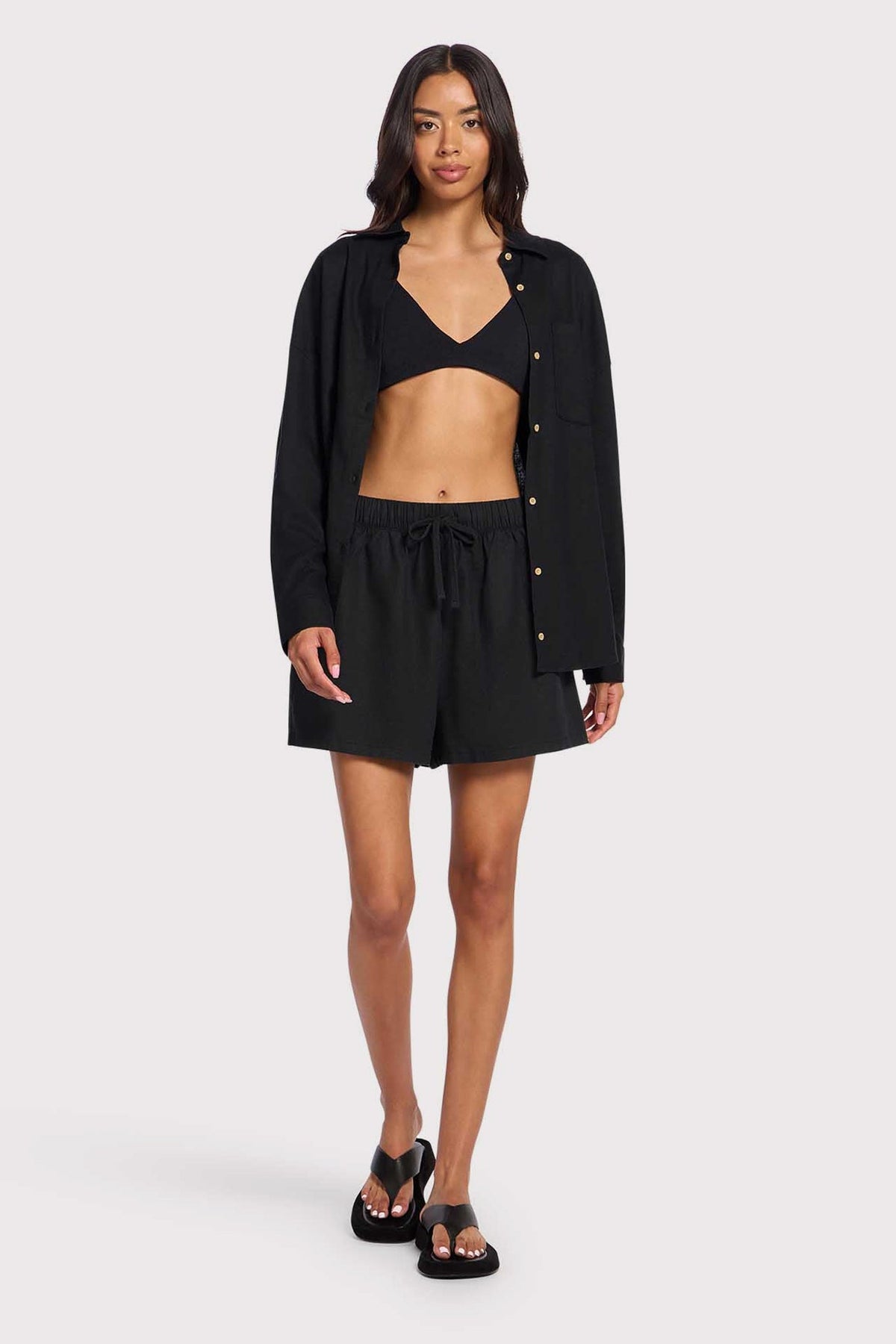 Color:Black | nuuds linen beach shorts high waist lightweight summer bottoms for women