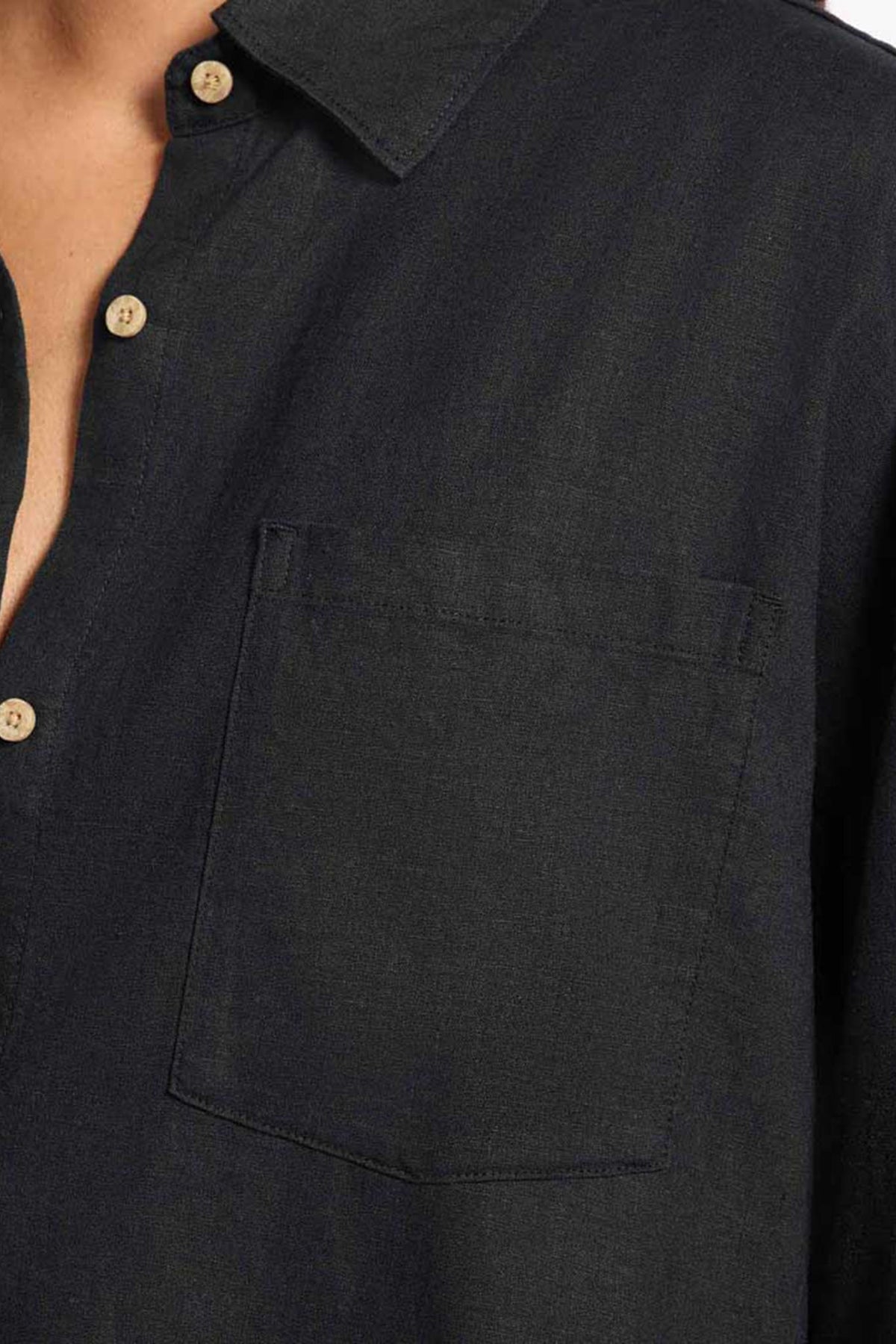 Color:Black | nuuds linen boyfriend shirt women oversized button down top breathable womens shirt