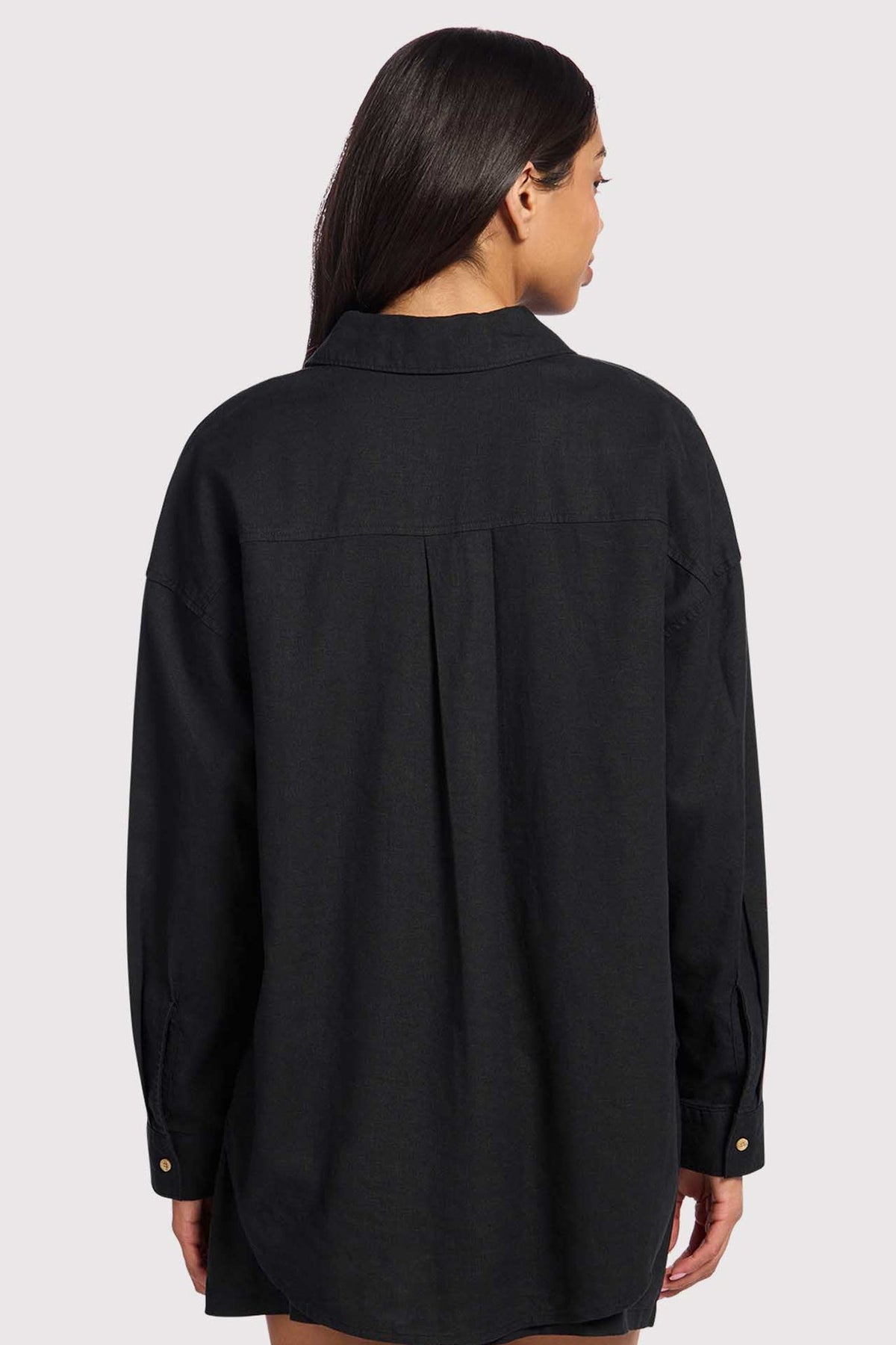Color:Black | nuuds linen boyfriend shirt women oversized button down top breathable womens shirt