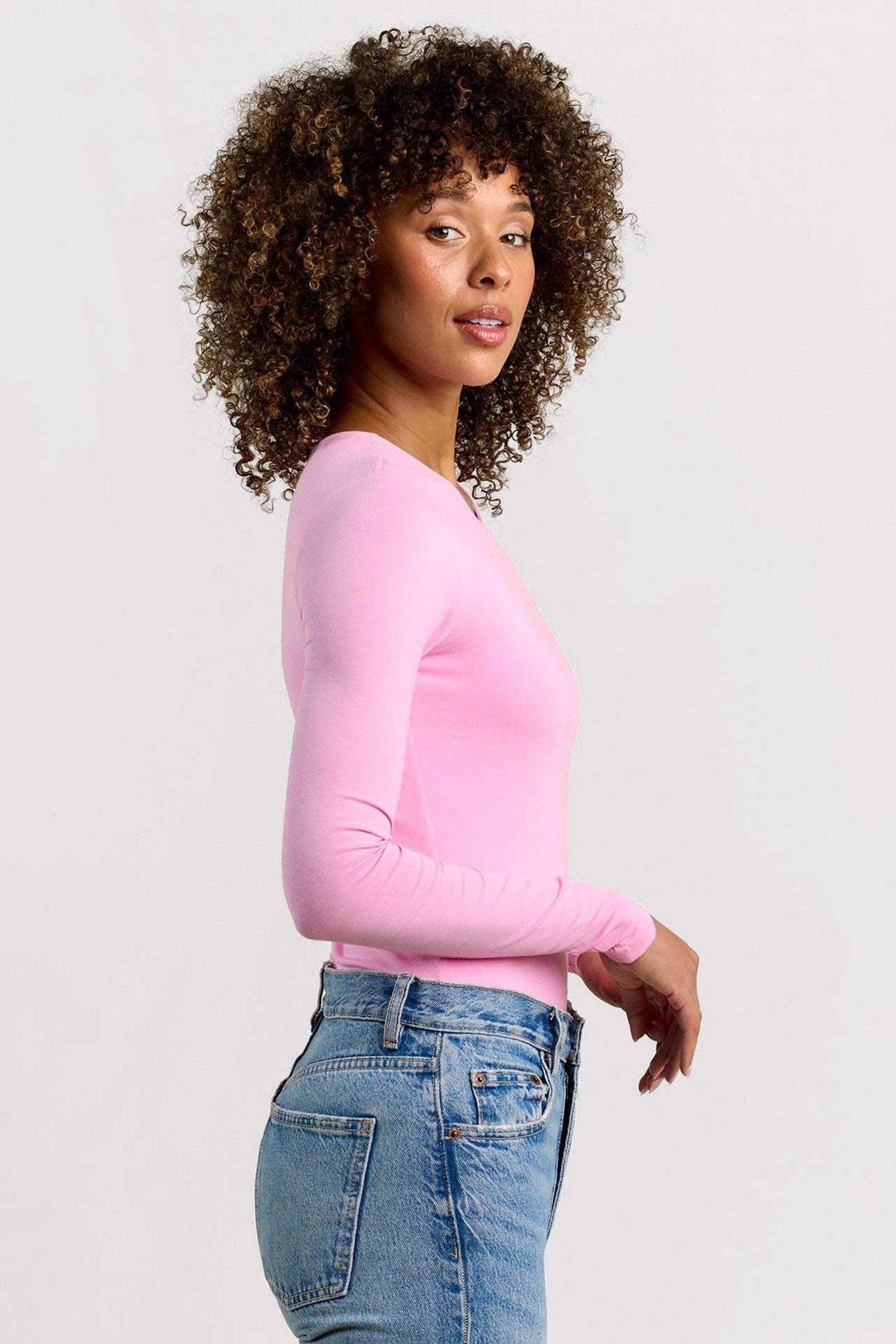 Cotton Stretch Long Sleeve Crewneck Bodysuit