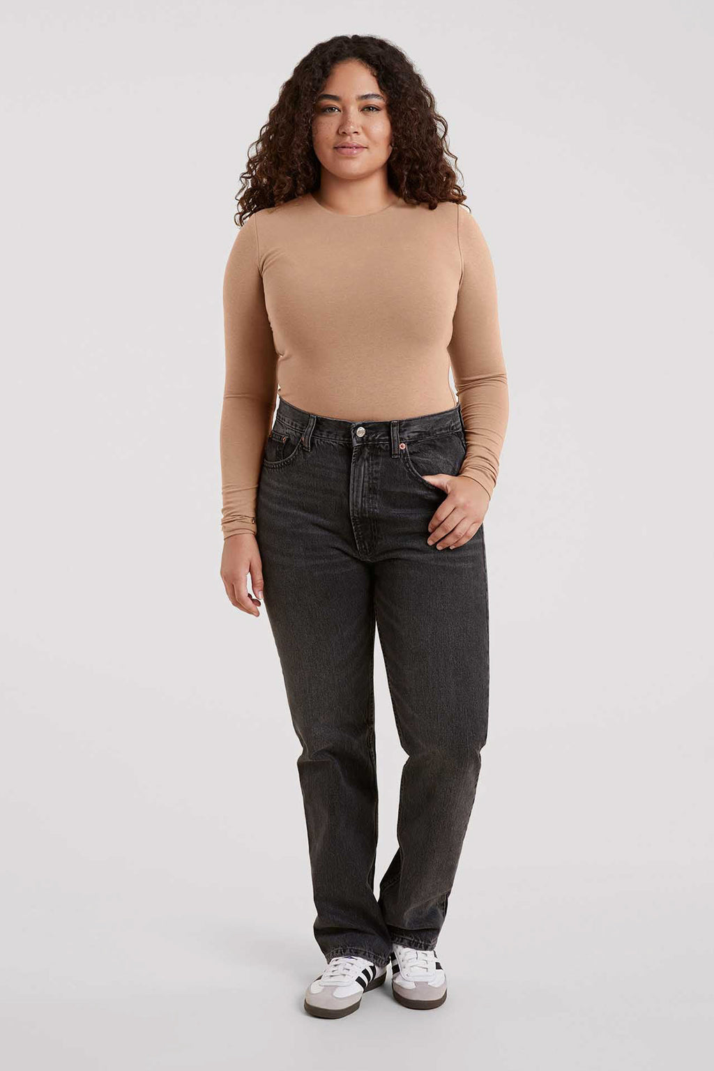 Cotton Stretch Long Sleeve Crewneck Bodysuit