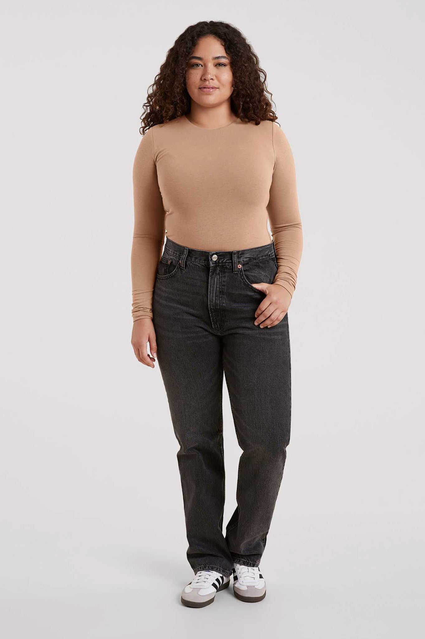 Cotton Stretch Long Sleeve Crewneck Bodysuit