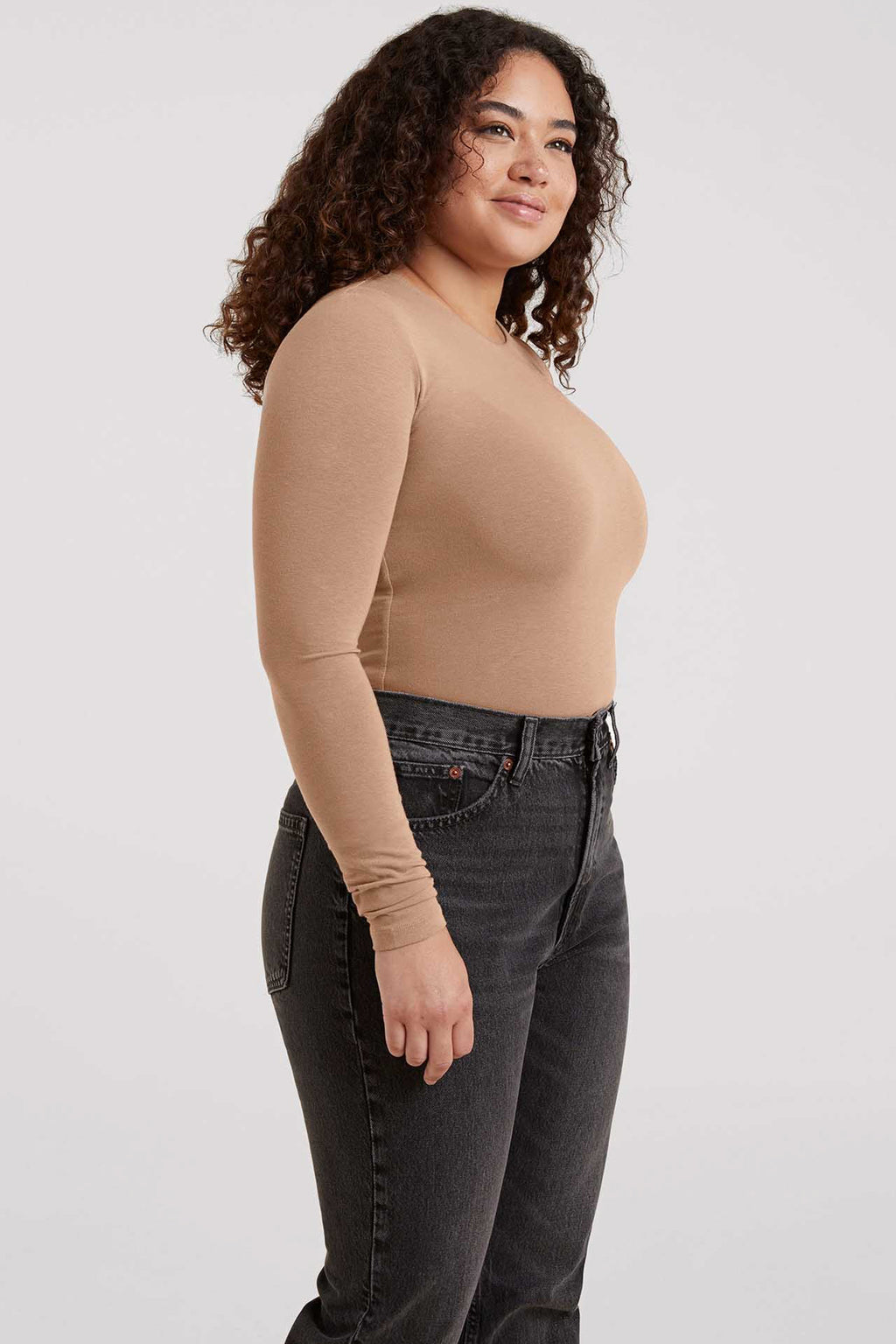 Cotton Stretch Long Sleeve Crewneck Bodysuit