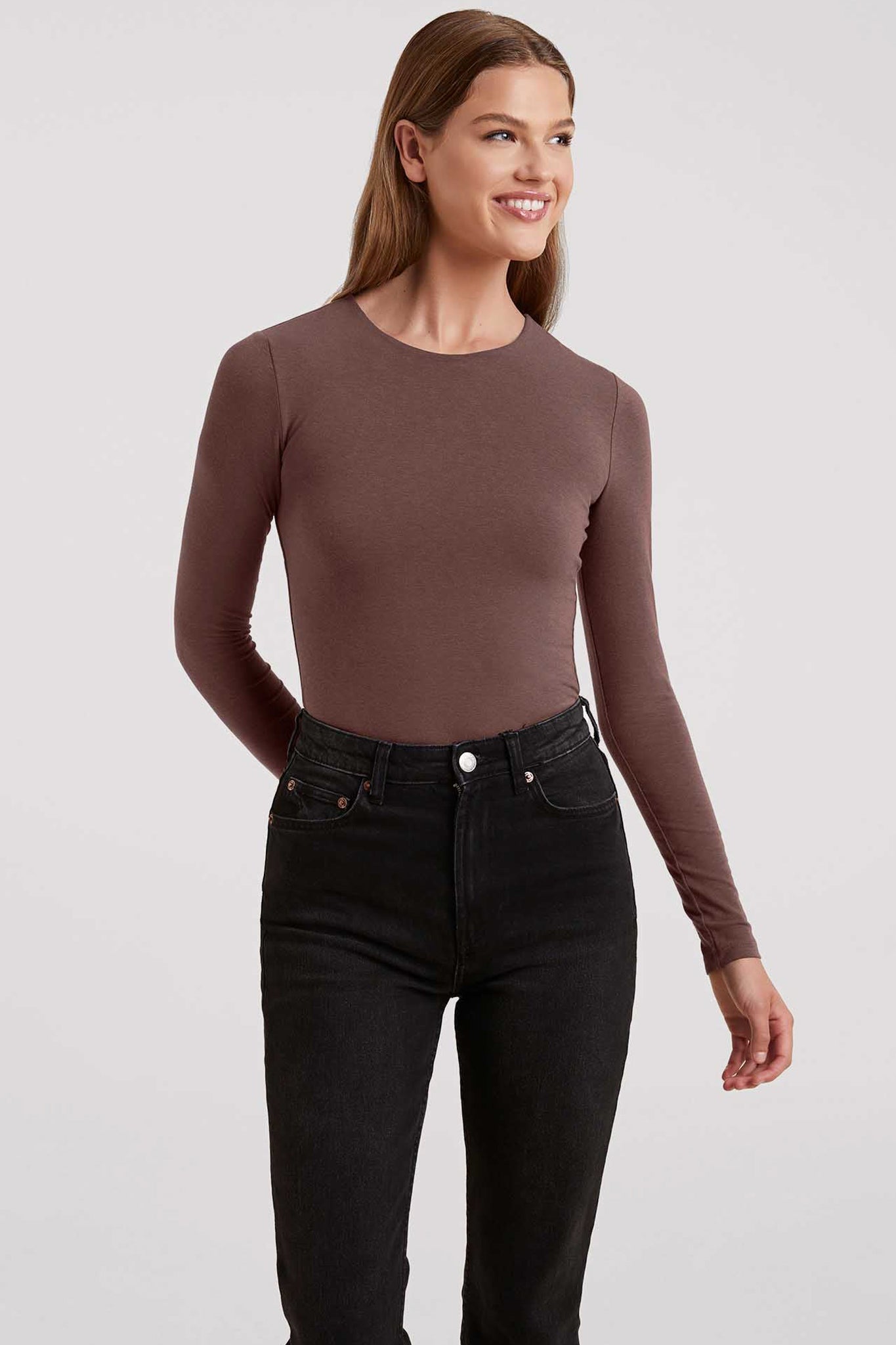 Cotton Stretch Long Sleeve Crewneck Bodysuit