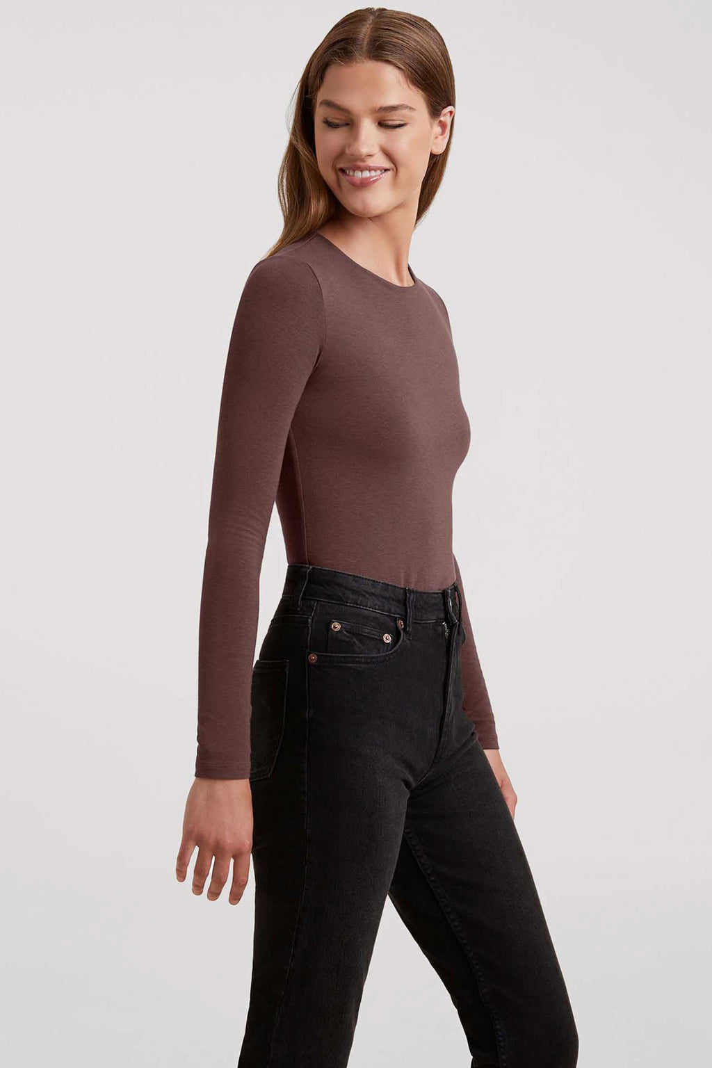 Cotton Stretch Long Sleeve Crewneck Bodysuit