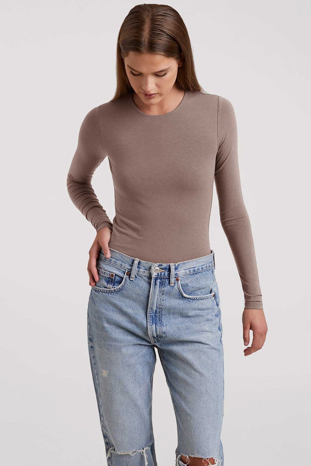 Cotton Stretch Long Sleeve Crewneck Bodysuit