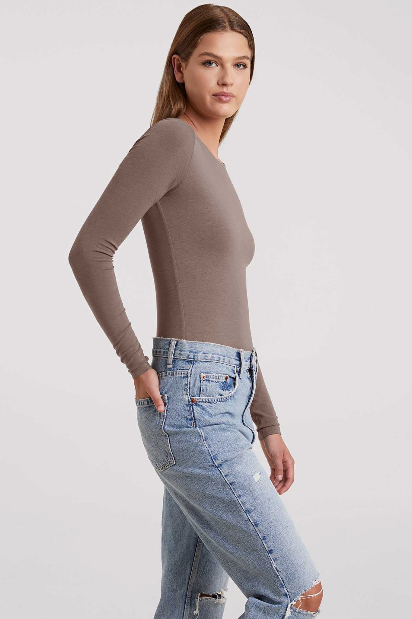 Cotton Stretch Long Sleeve Crewneck Bodysuit