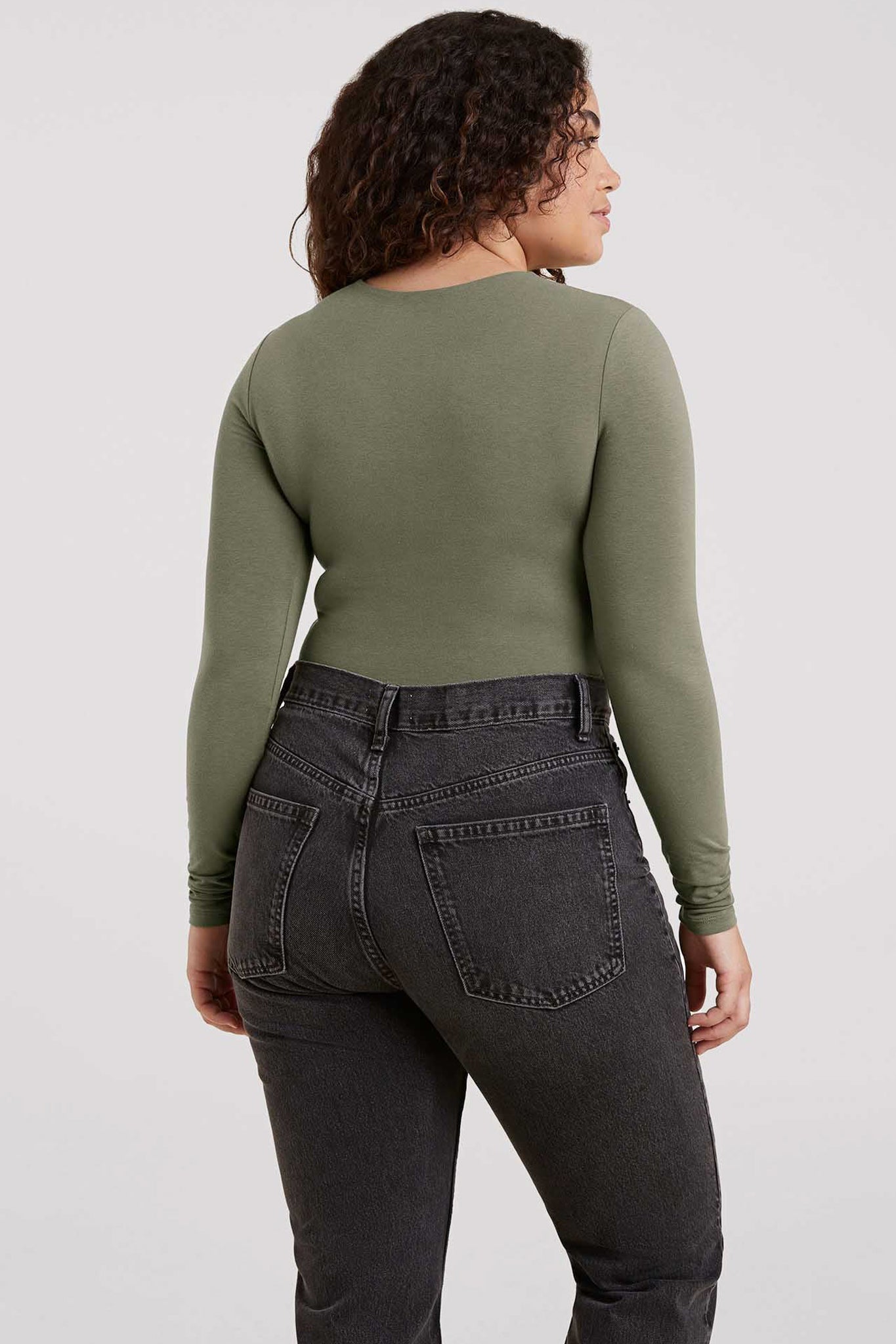 Cotton Stretch Long Sleeve Crewneck Bodysuit