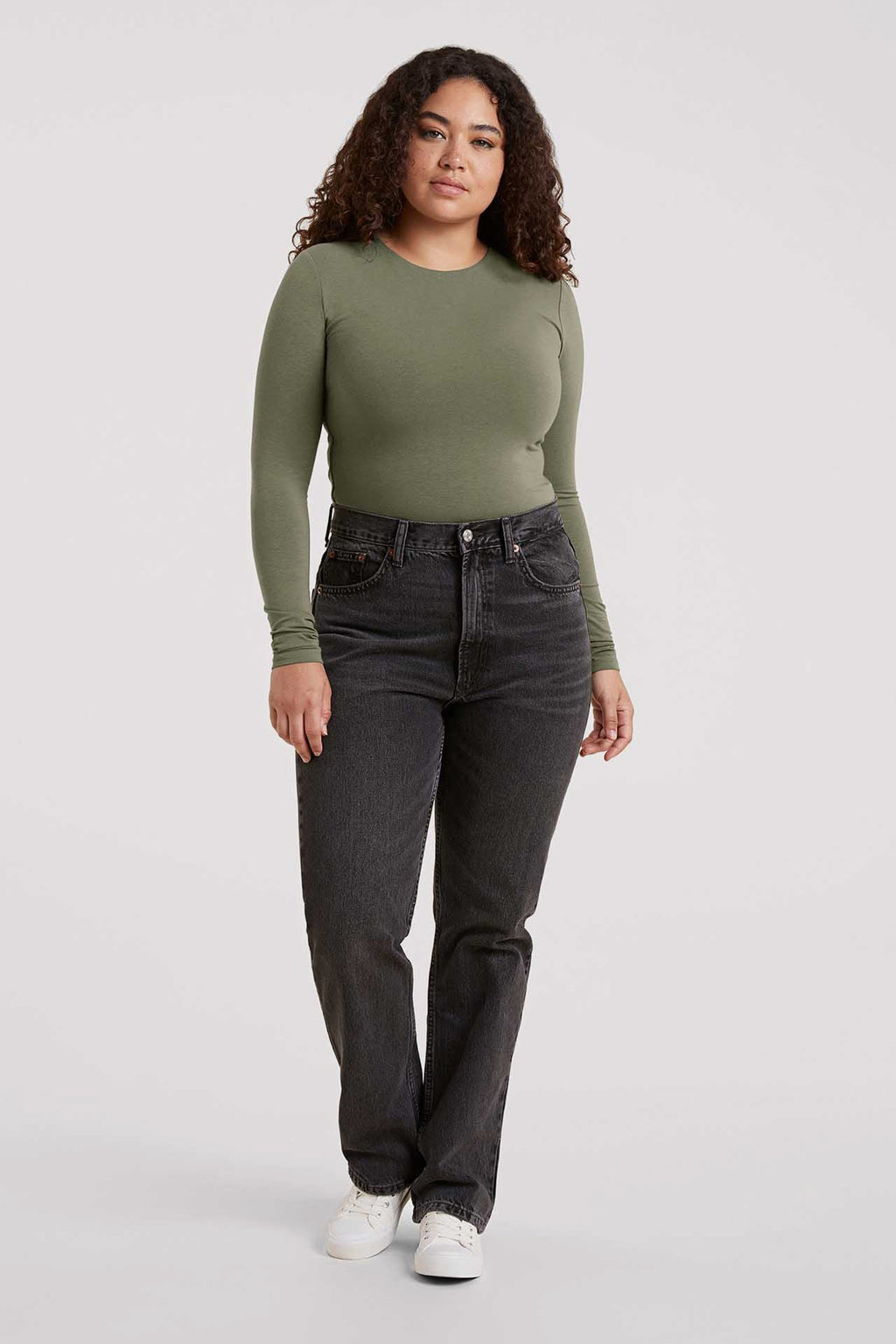 Cotton Stretch Long Sleeve Crewneck Bodysuit