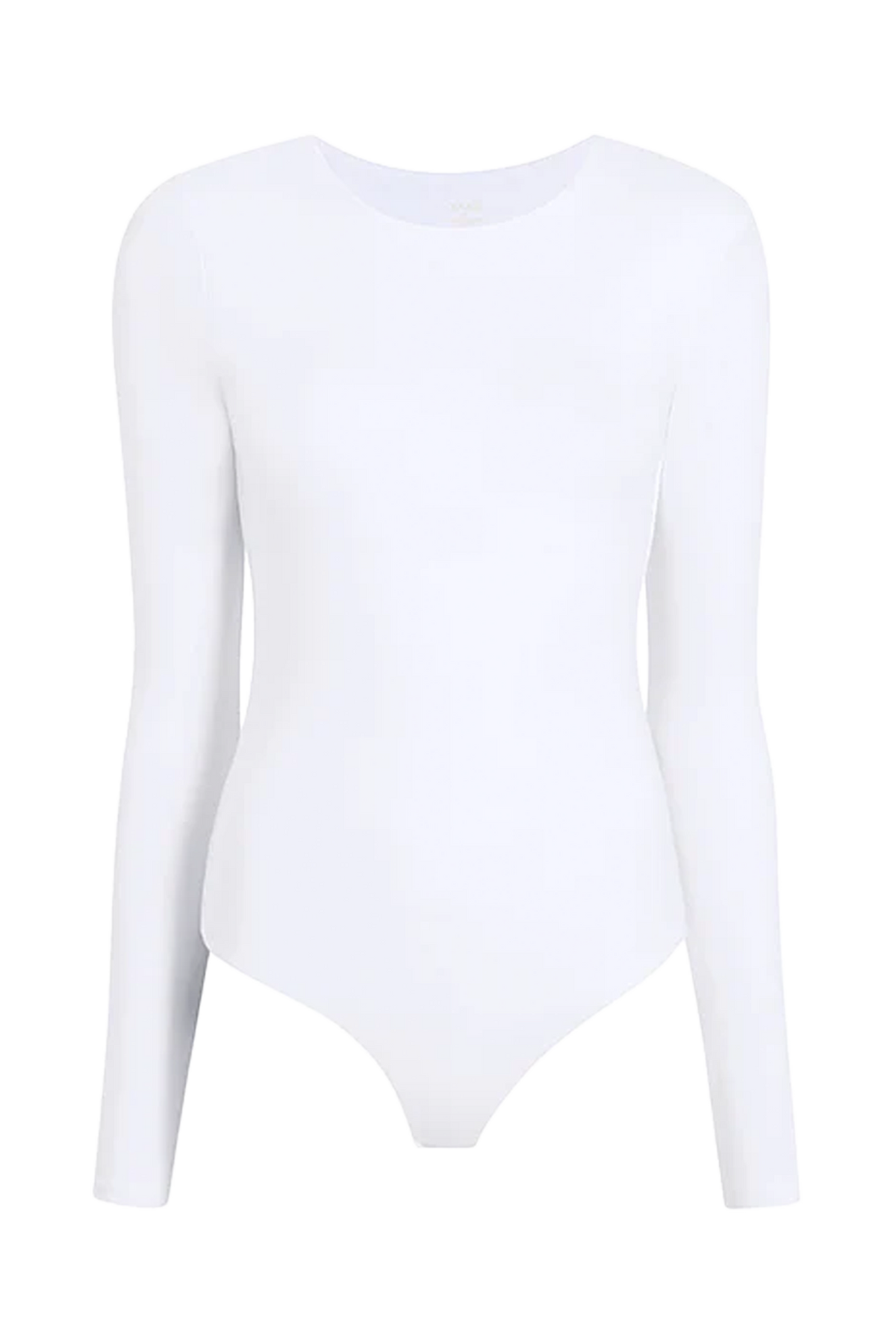 Color:White | Cotton Stretch Long Sleeve Crewneck Bodysuit