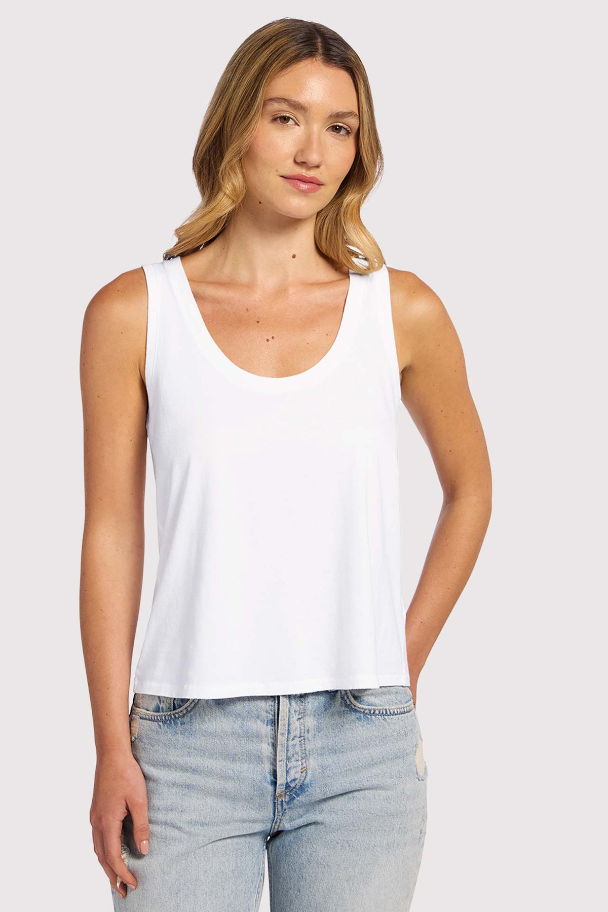 Color:White | nuuds everyday tank top – women’s tank top soft cotton sleeveless top everyday essential