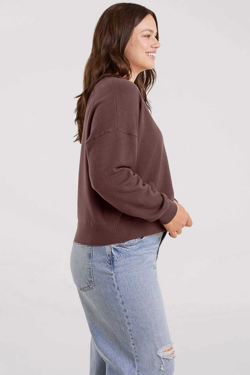 Luxe Knit V-Neck Sweater | Coffee