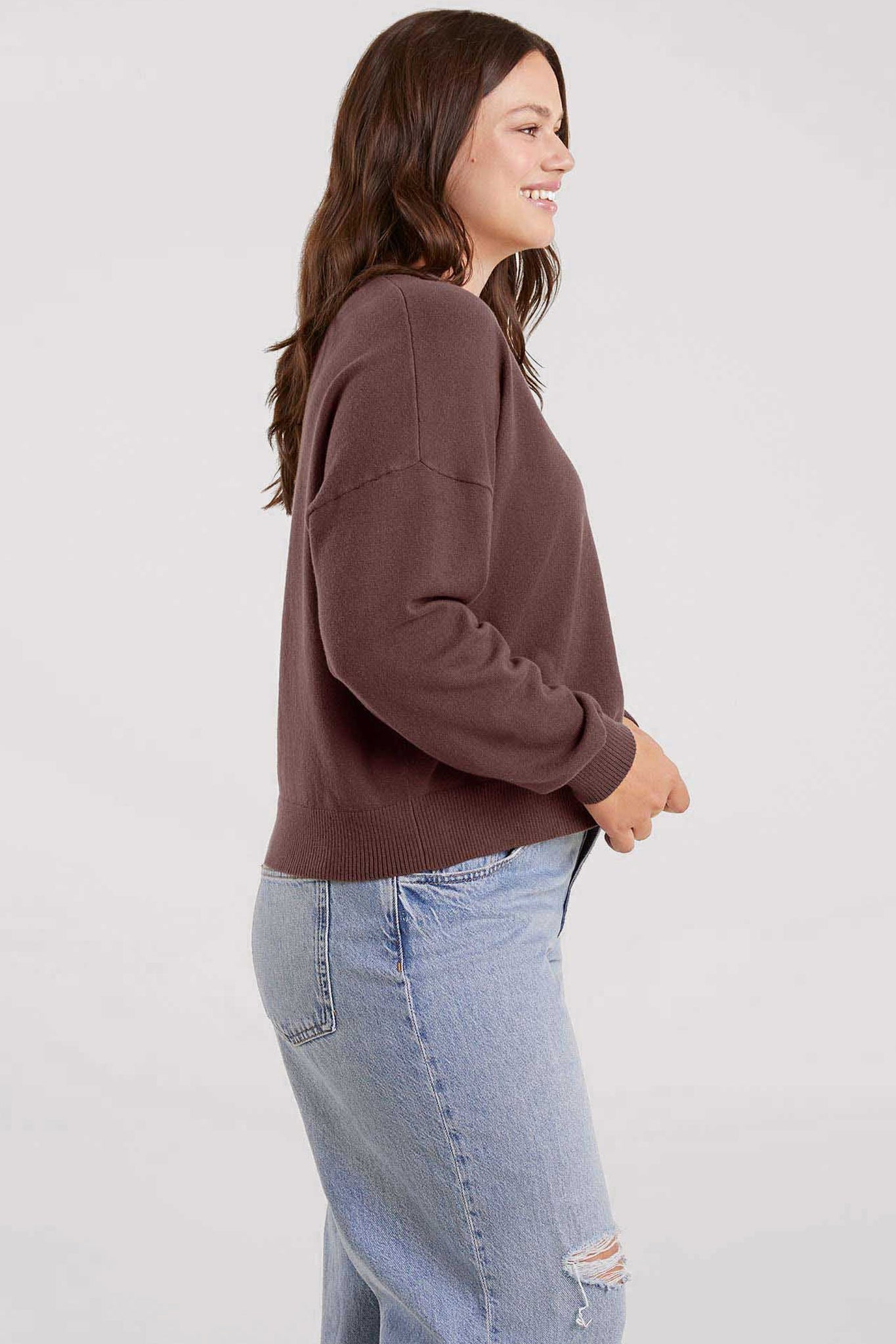 Luxe Knit V-Neck Sweater | Coffee