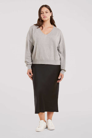 Luxe Knit V-Neck Sweater | Heather Grey
