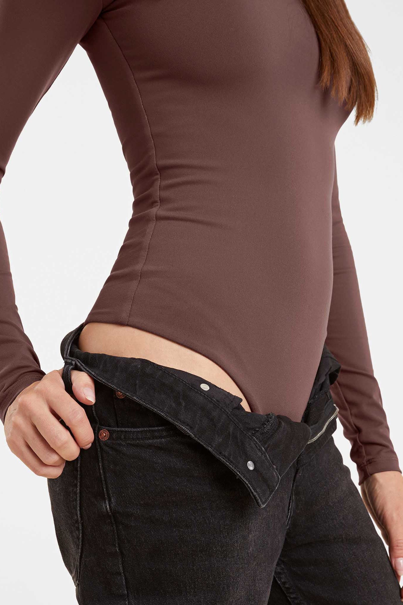 Long Sleeve Wide Square Neck Bodysuit | Coffee – nuuds