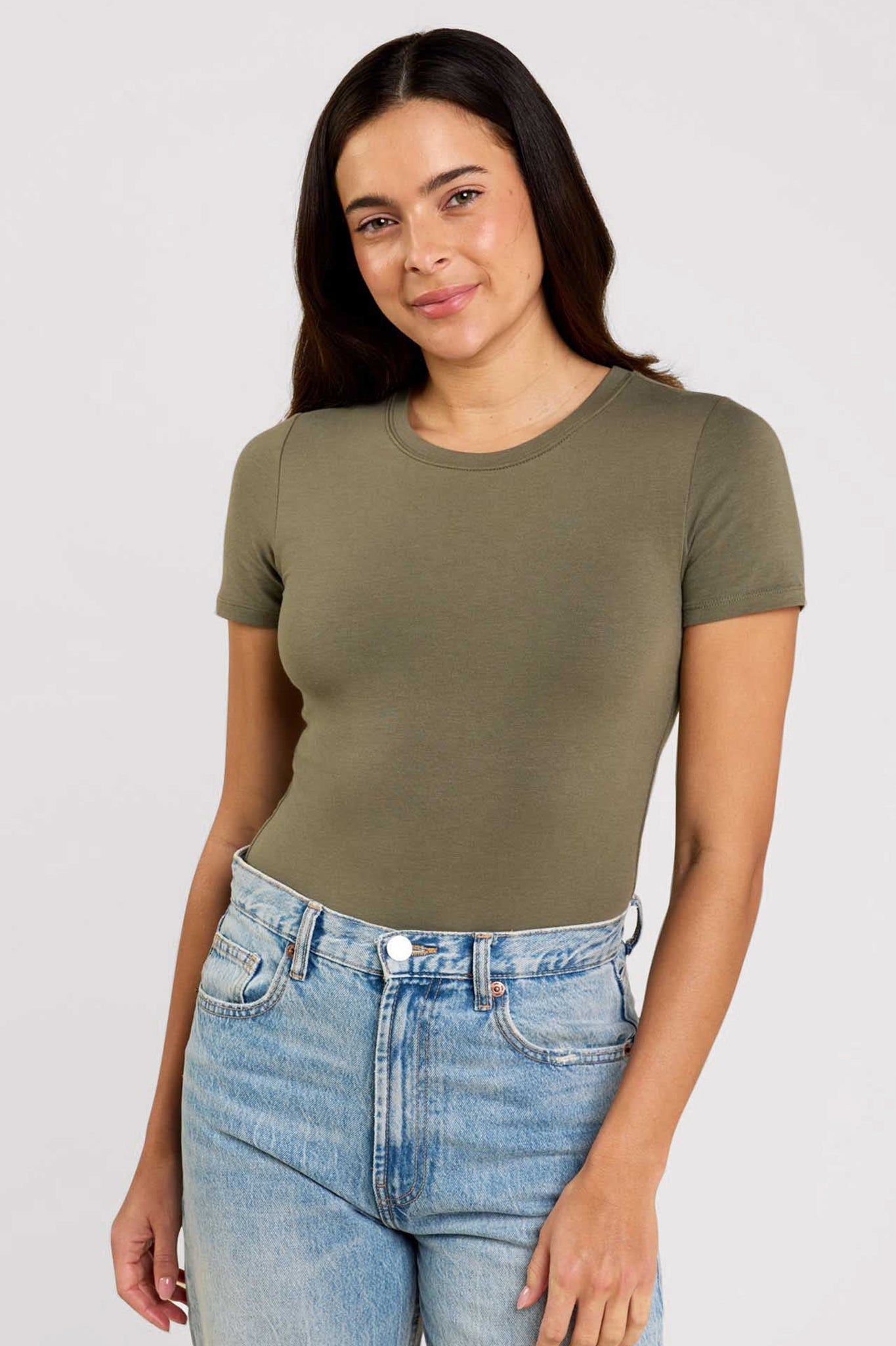 Cotton Stretch Short Sleeve Crewneck Bodysuit