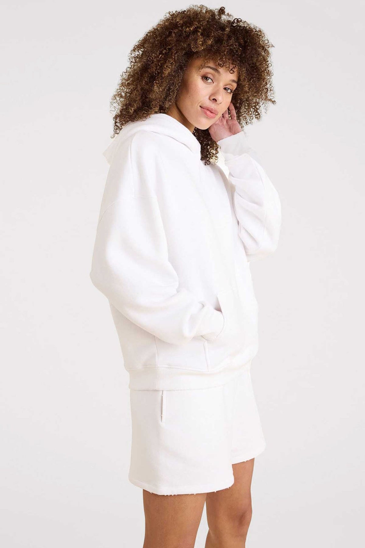 Color:White | nuuds vintage fleece hoodie – cozy oversized hoodie womens long sleeve top soft fleece pullover