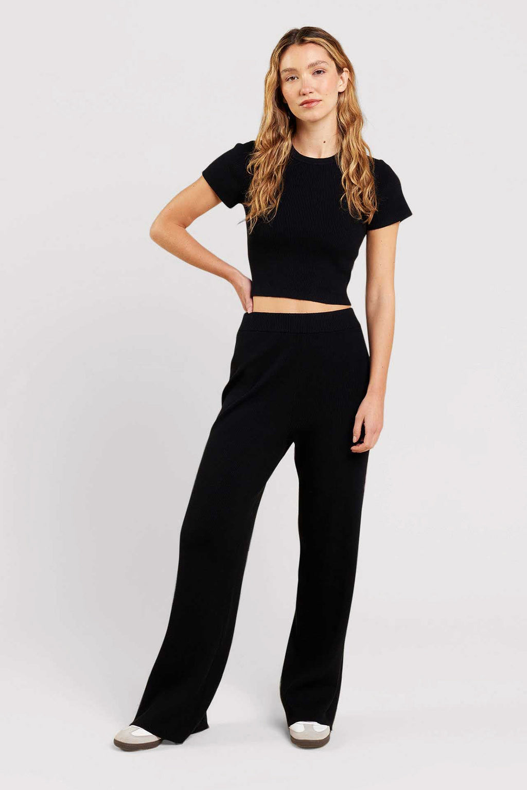 Ribbed Sweater Wide Leg Pant Black – nuuds1