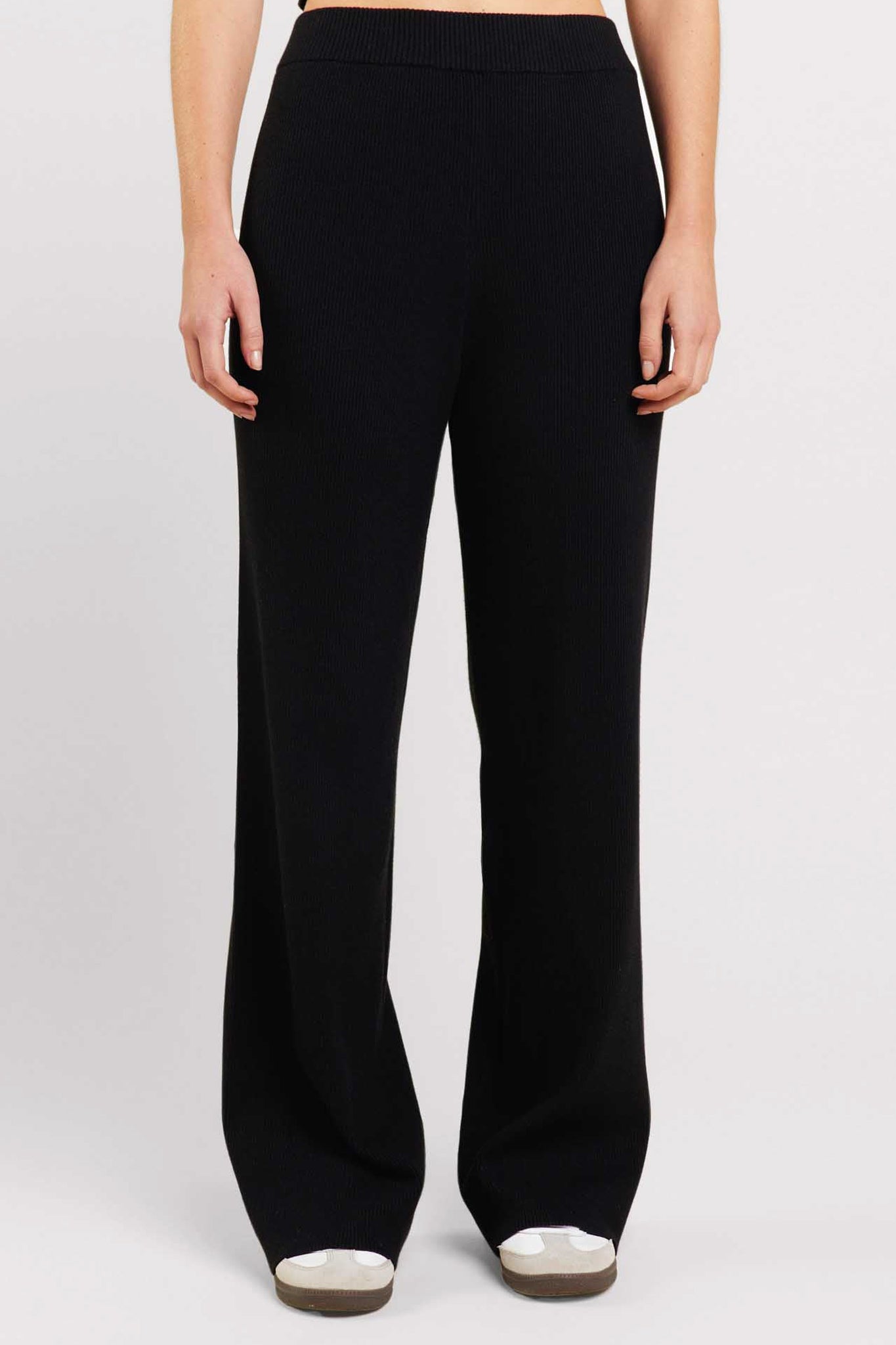 Ribbed Sweater Wide Leg Pant | Black – nuuds
