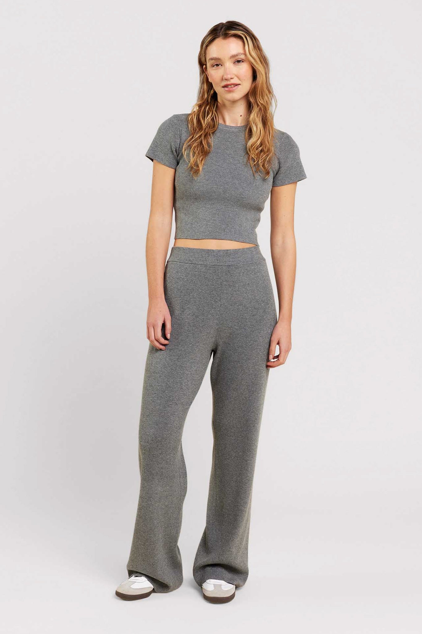 Ribbed Sweater Wide Leg Pant | Charcoal – nuuds