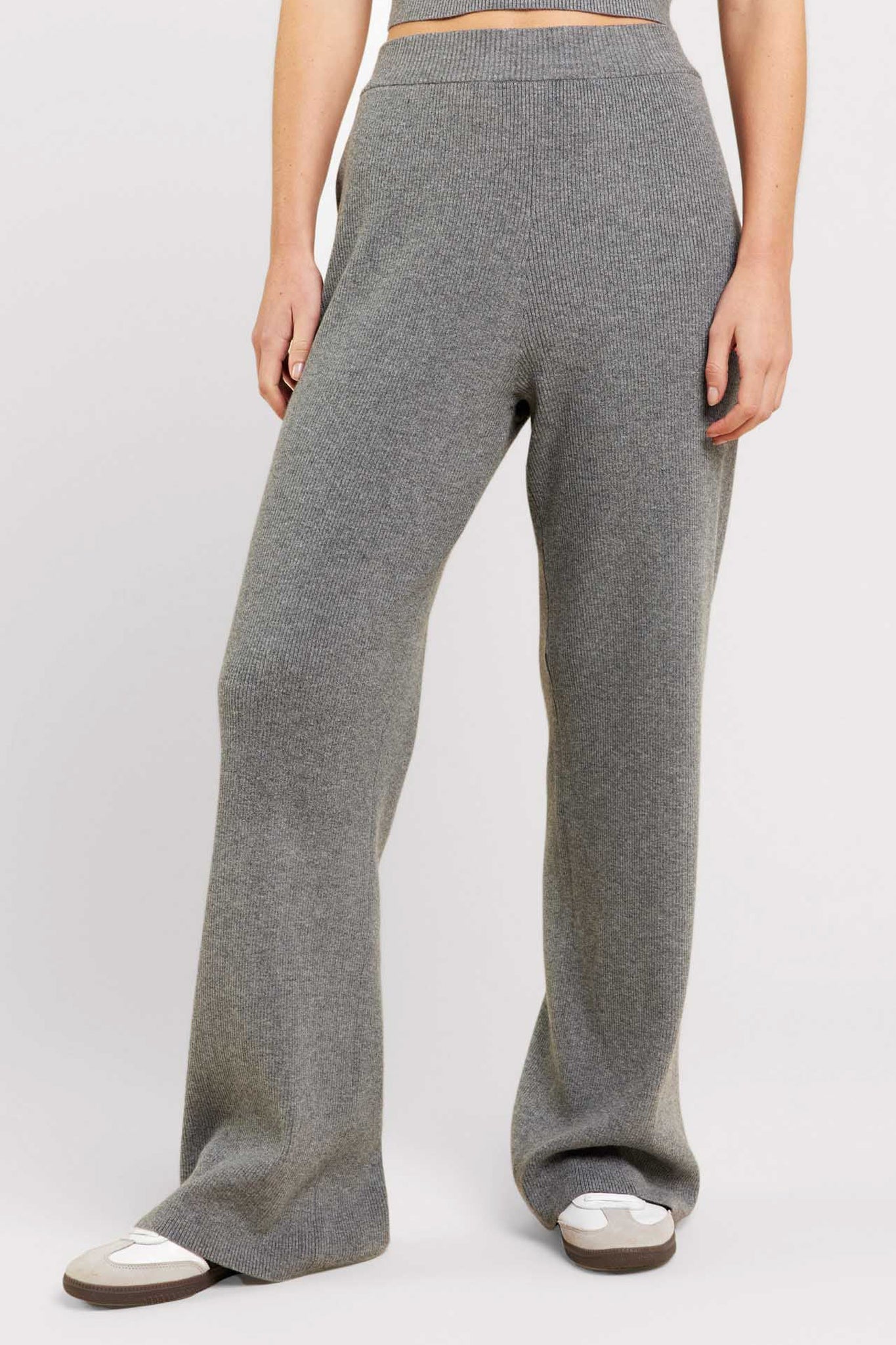 Ribbed Sweater Wide Leg Pant | Charcoal – nuuds