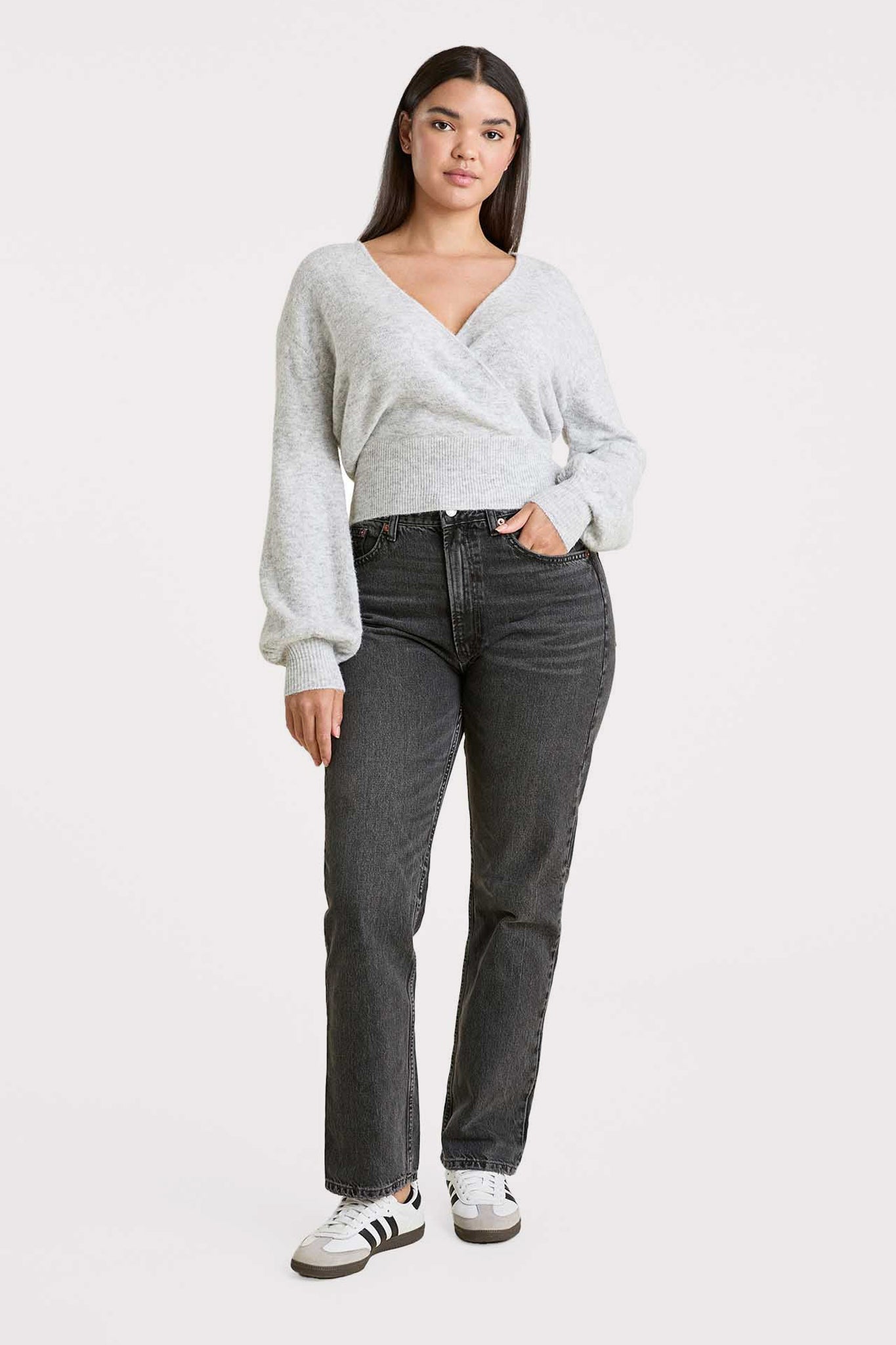 Cozy Knit Wrap Sweater | Heather Grey – nuuds