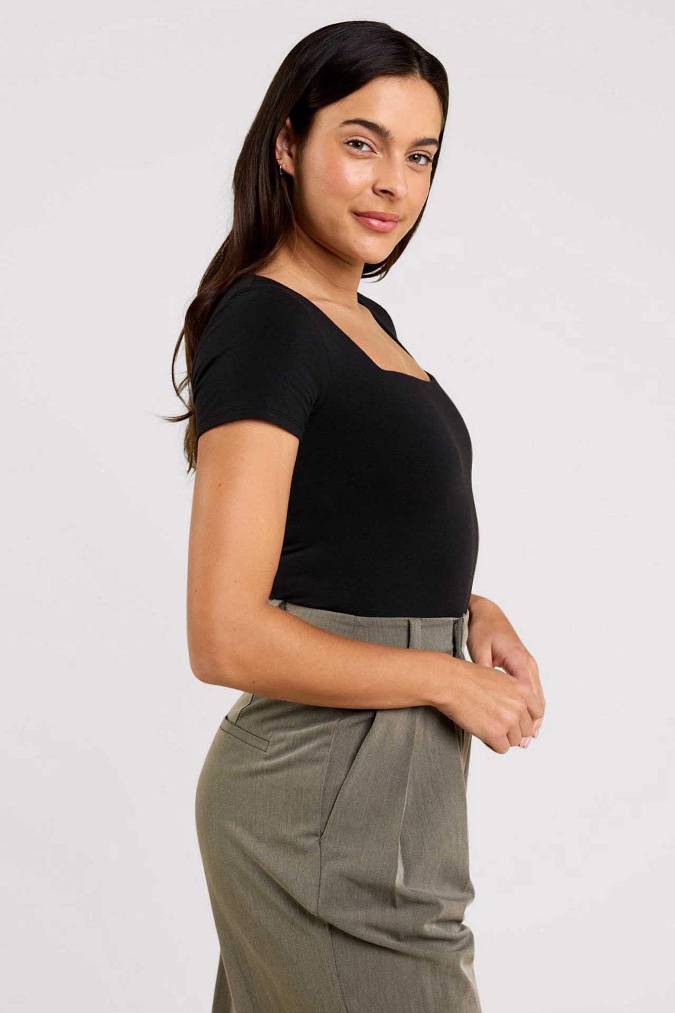 Cotton Stretch Short Sleeve Square Neck Bodysuit