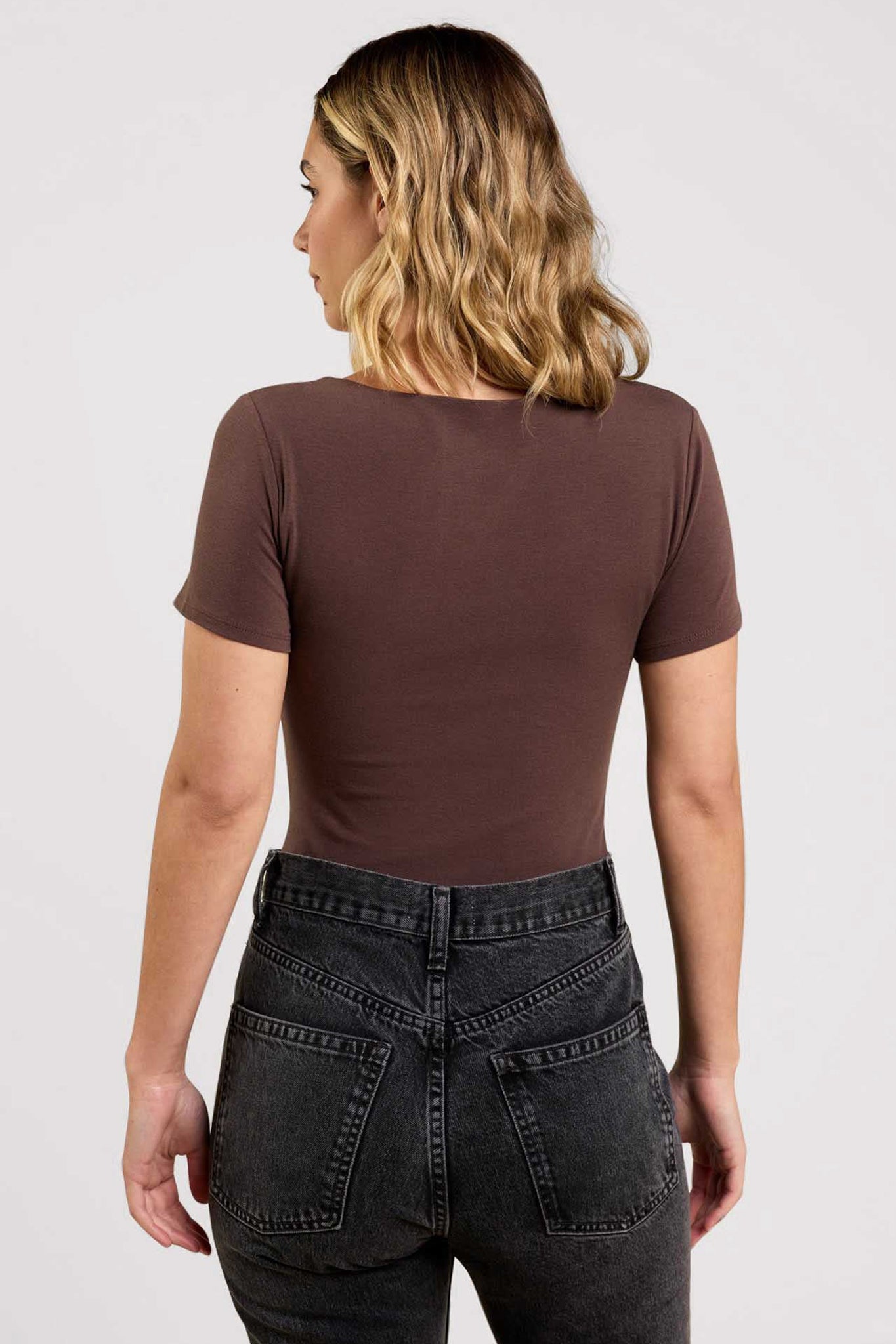 Cotton Stretch Short Sleeve Square Neck Bodysuit