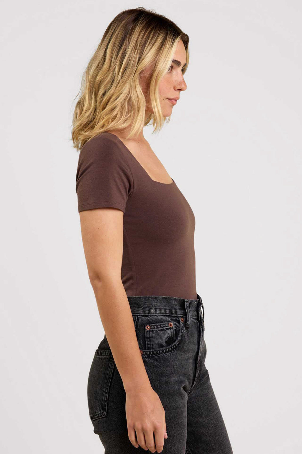 Cotton Stretch Short Sleeve Square Neck Bodysuit