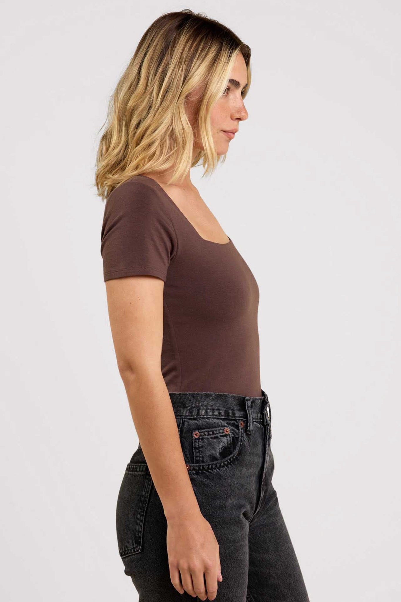 Cotton Stretch Short Sleeve Square Neck Bodysuit