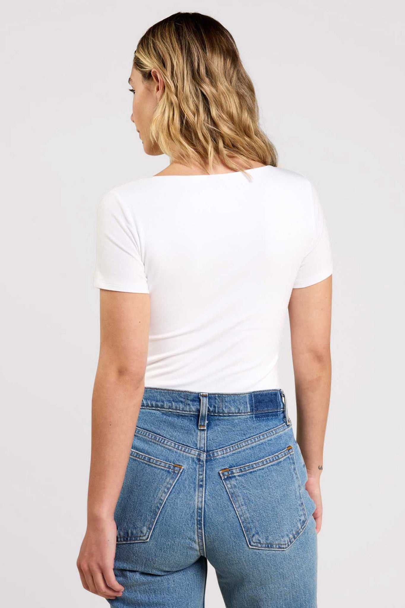 Cotton Stretch Short Sleeve Square Neck Bodysuit