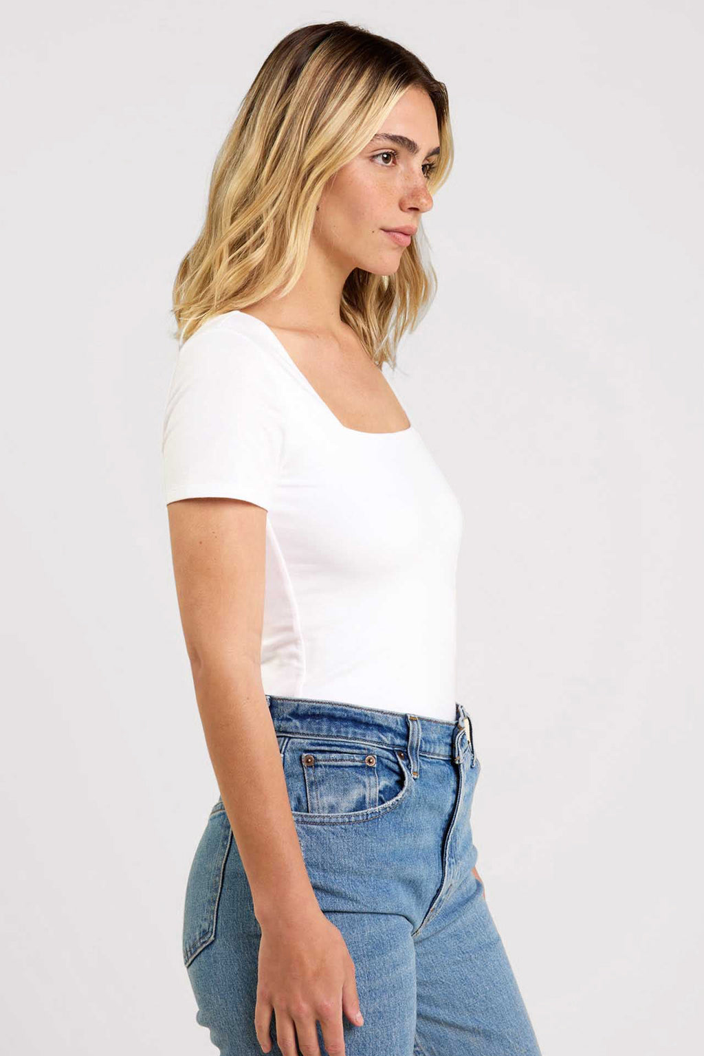 Cotton Stretch Short Sleeve Square Neck Bodysuit