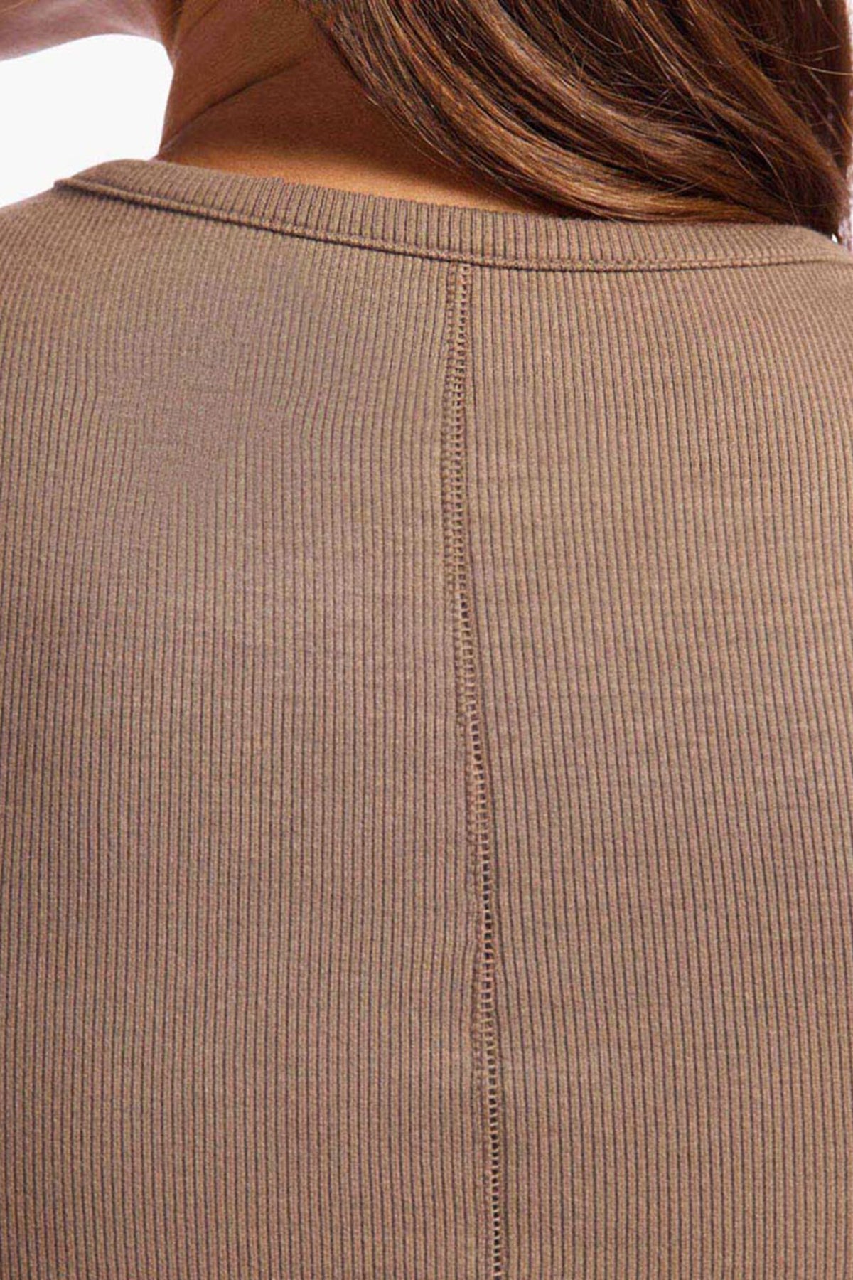 Color:Mocha | nuuds ribbed t-shirt for women - basic ribbed t-shirt short sleeve top