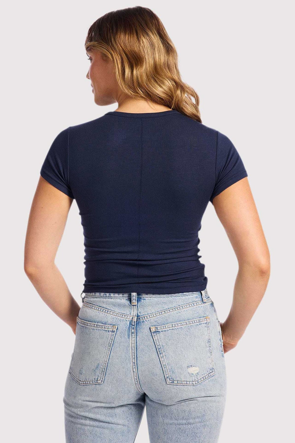 Color:Navy | nuuds ribbed t-shirt for women - basic ribbed t-shirt short sleeve top