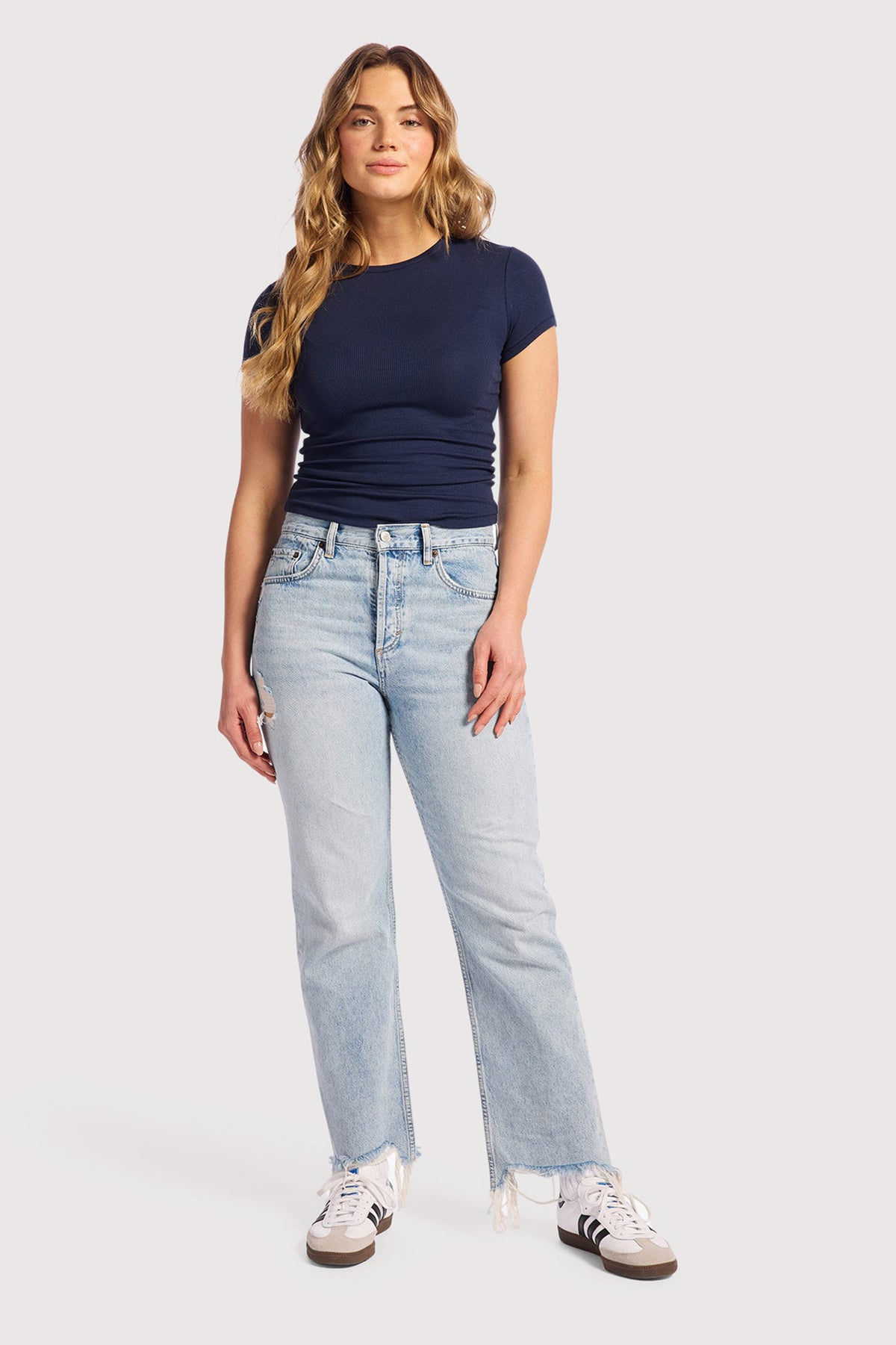 Color:Navy | nuuds ribbed t-shirt for women - basic ribbed t-shirt short sleeve top