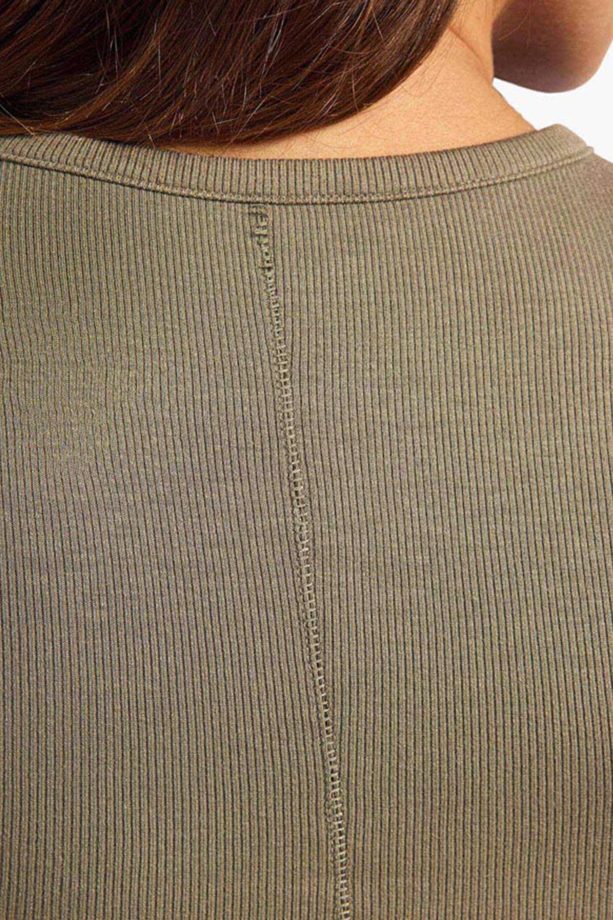 Color:Olive | nuuds ribbed t-shirt for women - basic ribbed t-shirt short sleeve top