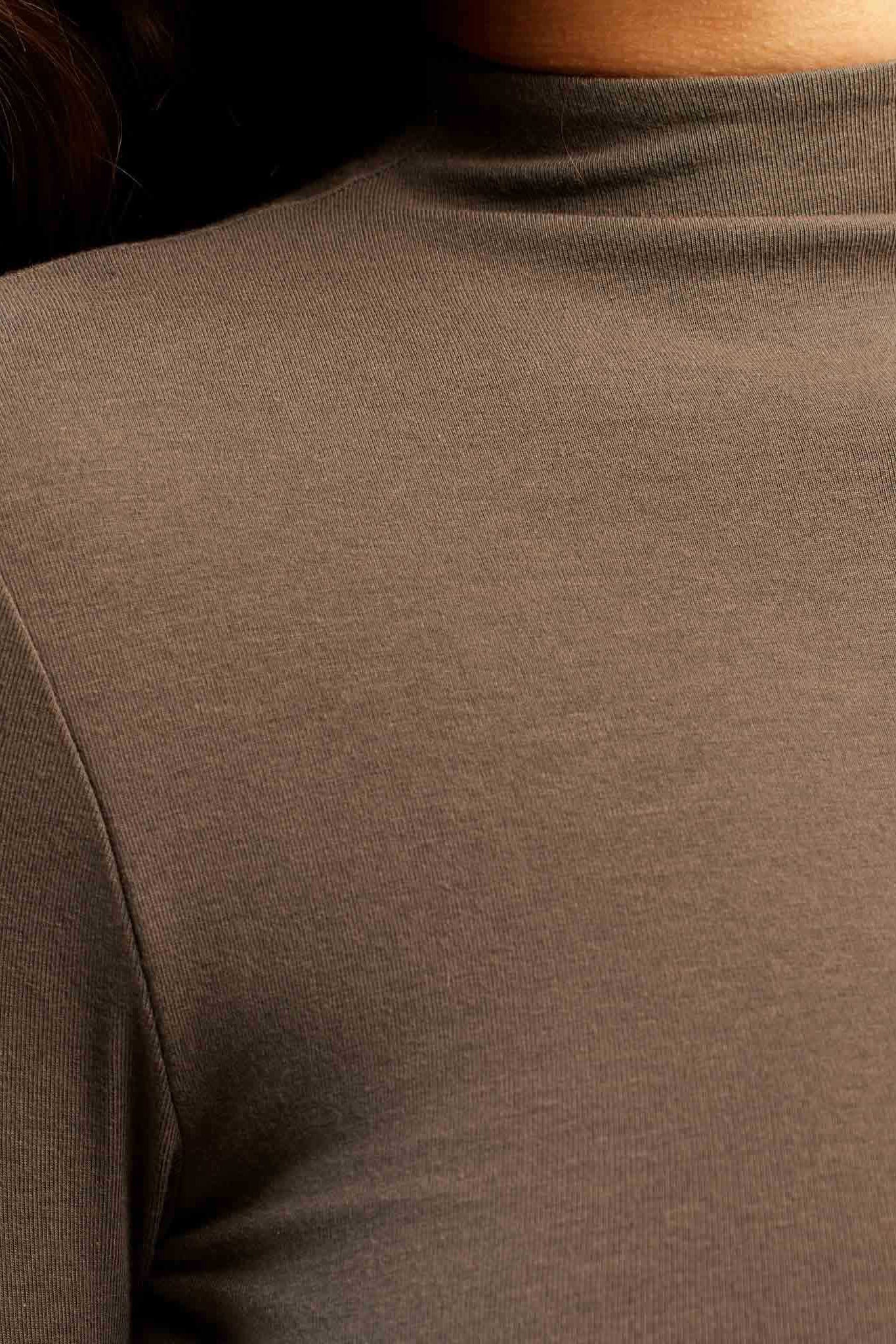 Cotton Stretch Long Sleeve Mock Neck Shirt | Mocha – nuuds
