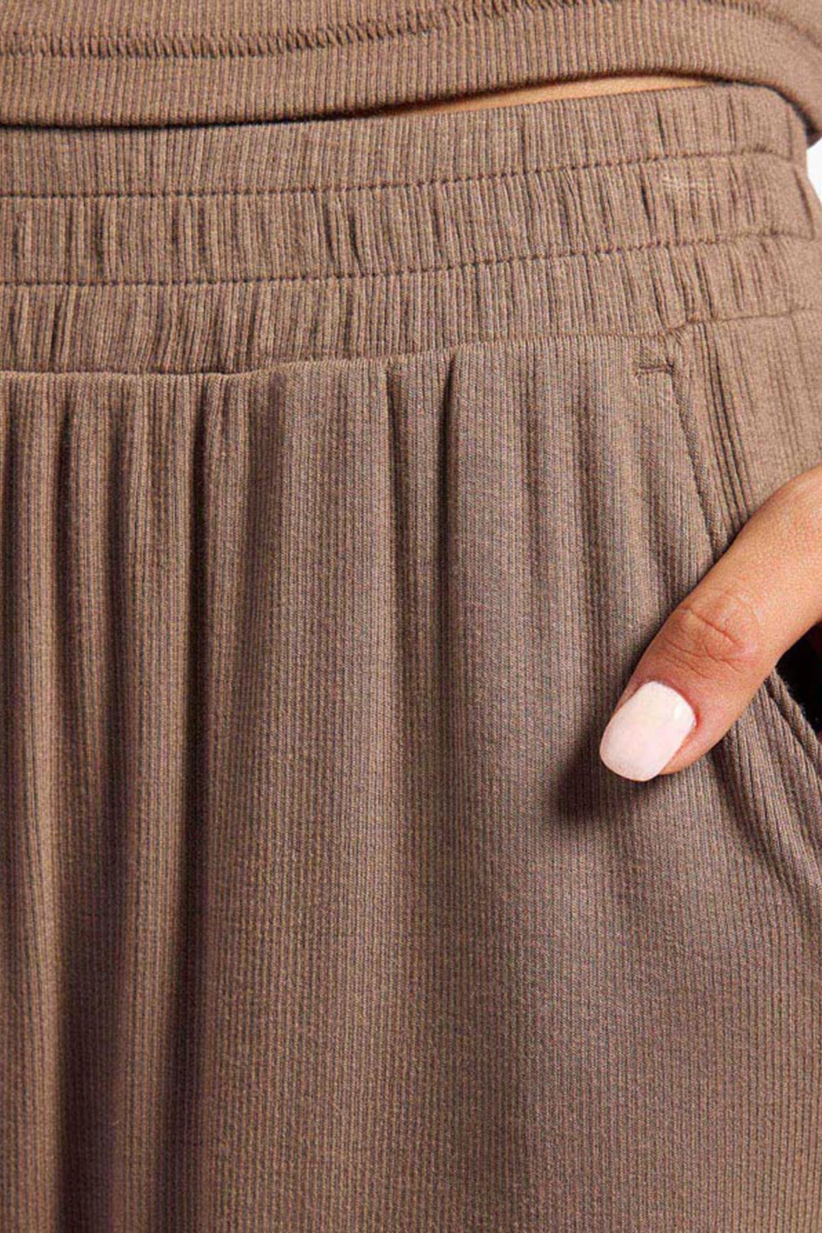 Color:Mocha | nuuds slinky rib lounge pant women wide leg casual pants