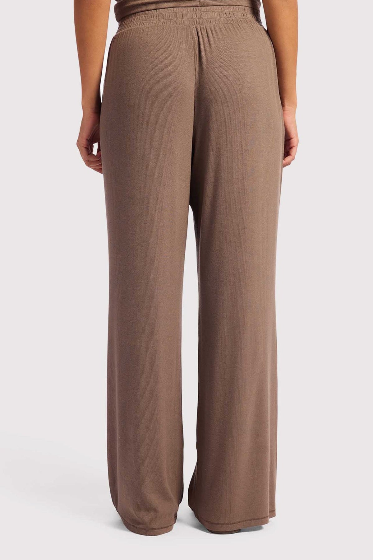 Color:Mocha | nuuds slinky rib lounge pant women wide leg casual pants