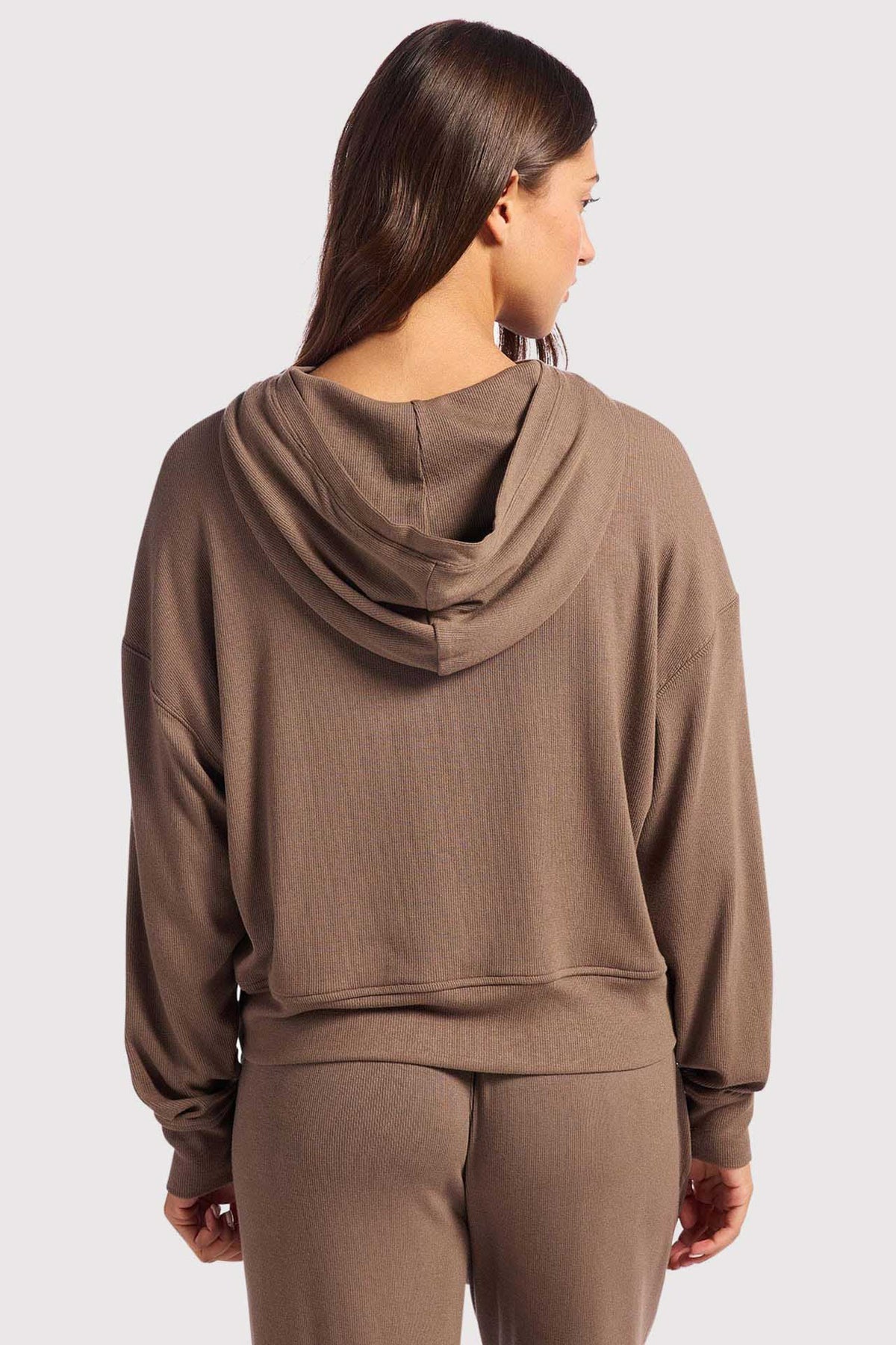 Color:Mocha | nuuds slinky rib hoodie – cozy oversized hoodie women’s long sleeve ribbed top