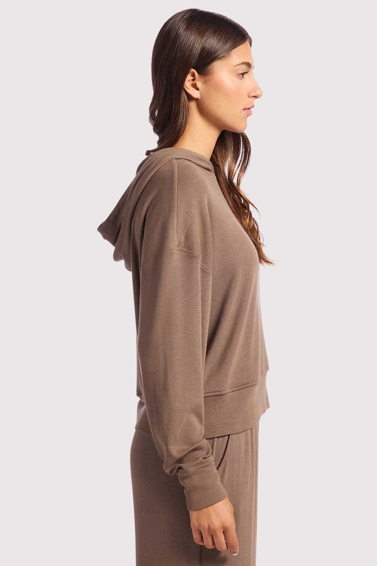 Color:Mocha | nuuds slinky rib hoodie – cozy oversized hoodie women’s long sleeve ribbed top