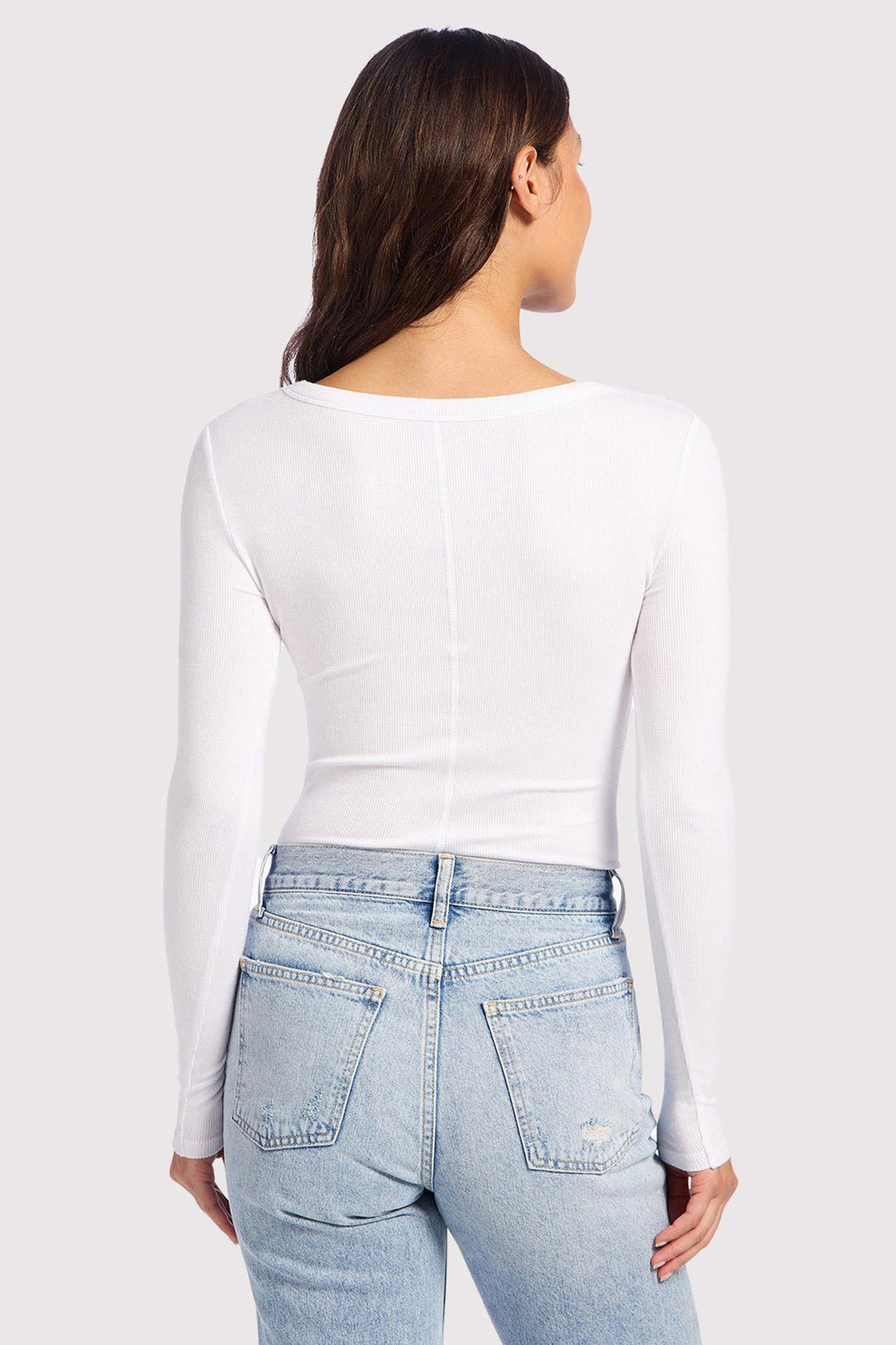 Color:White | Slinky Rib Long Sleeve Bodysuit