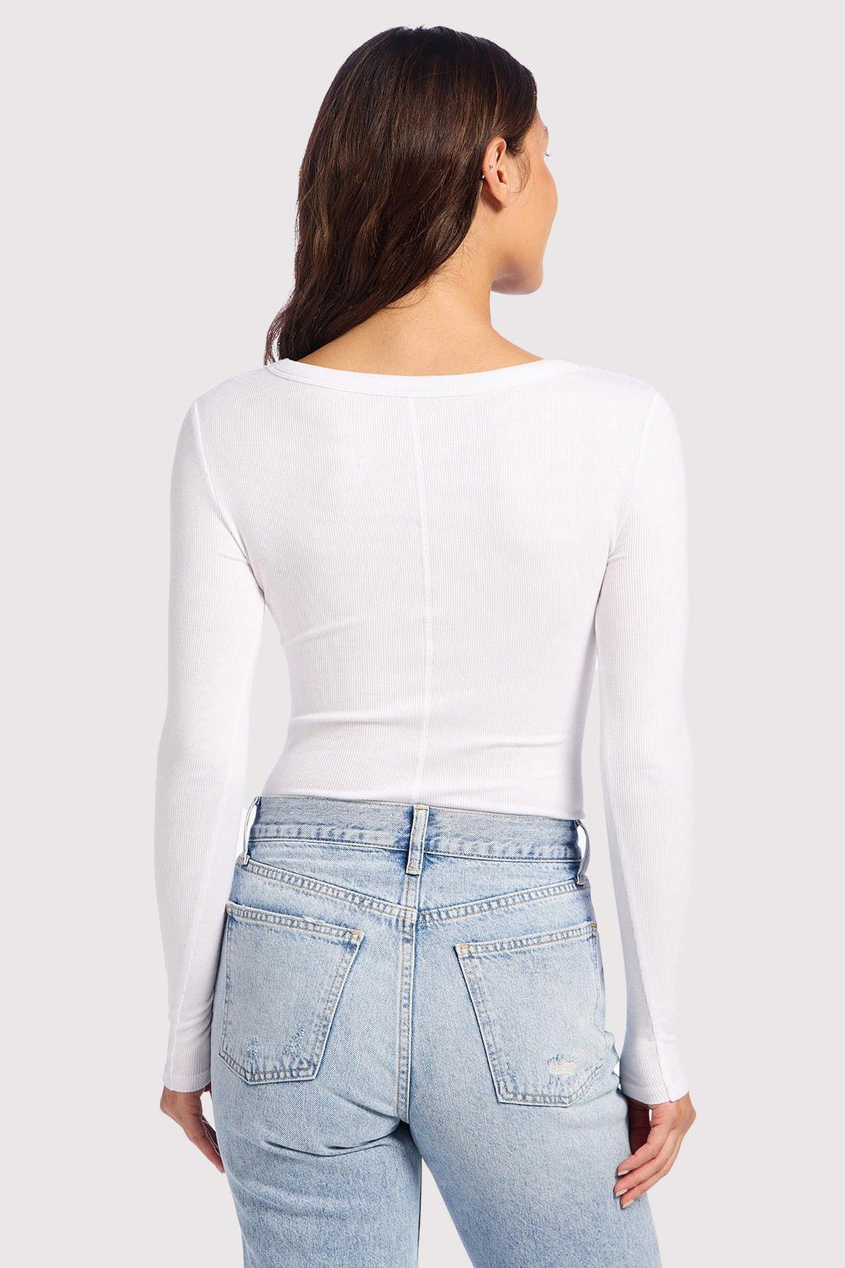 Color:White | Slinky Rib Long Sleeve Bodysuit