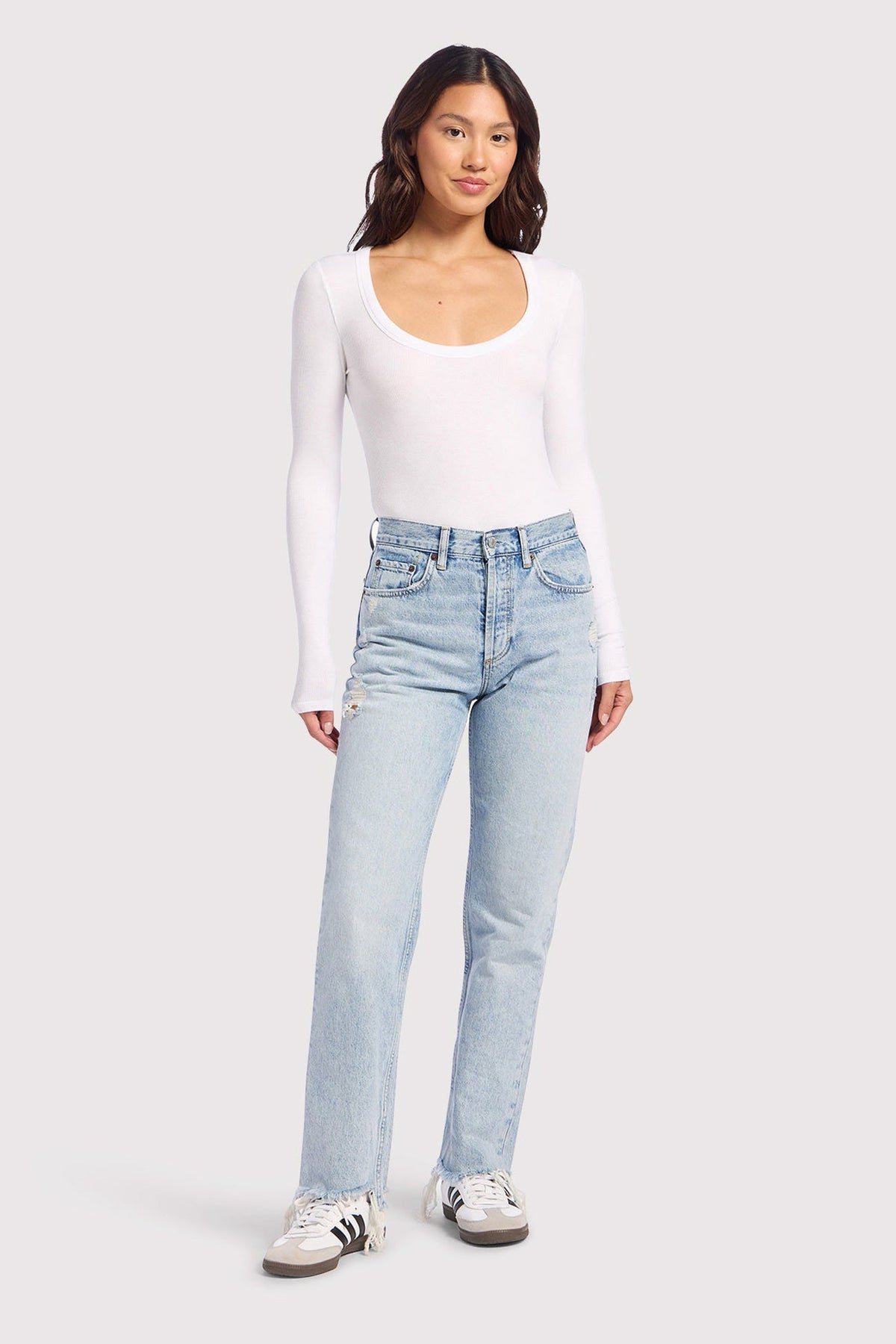 Color:White | Slinky Rib Long Sleeve Bodysuit