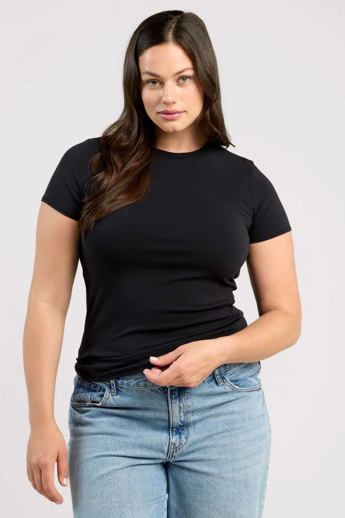 Color:Black | nuuds seamed tee – fitted t-shirts for women vintage sports t-shirts basic tees tops for women