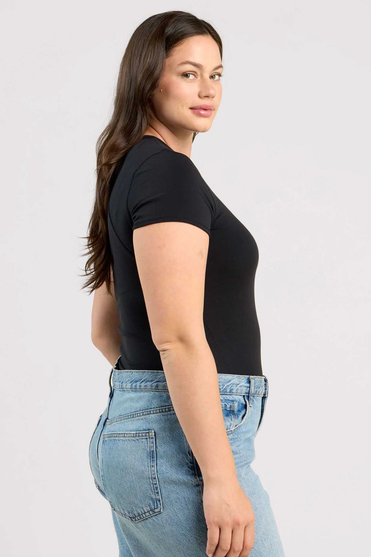 Color:Black | nuuds seamed tee – fitted t-shirts for women vintage sports t-shirts basic tees tops for women